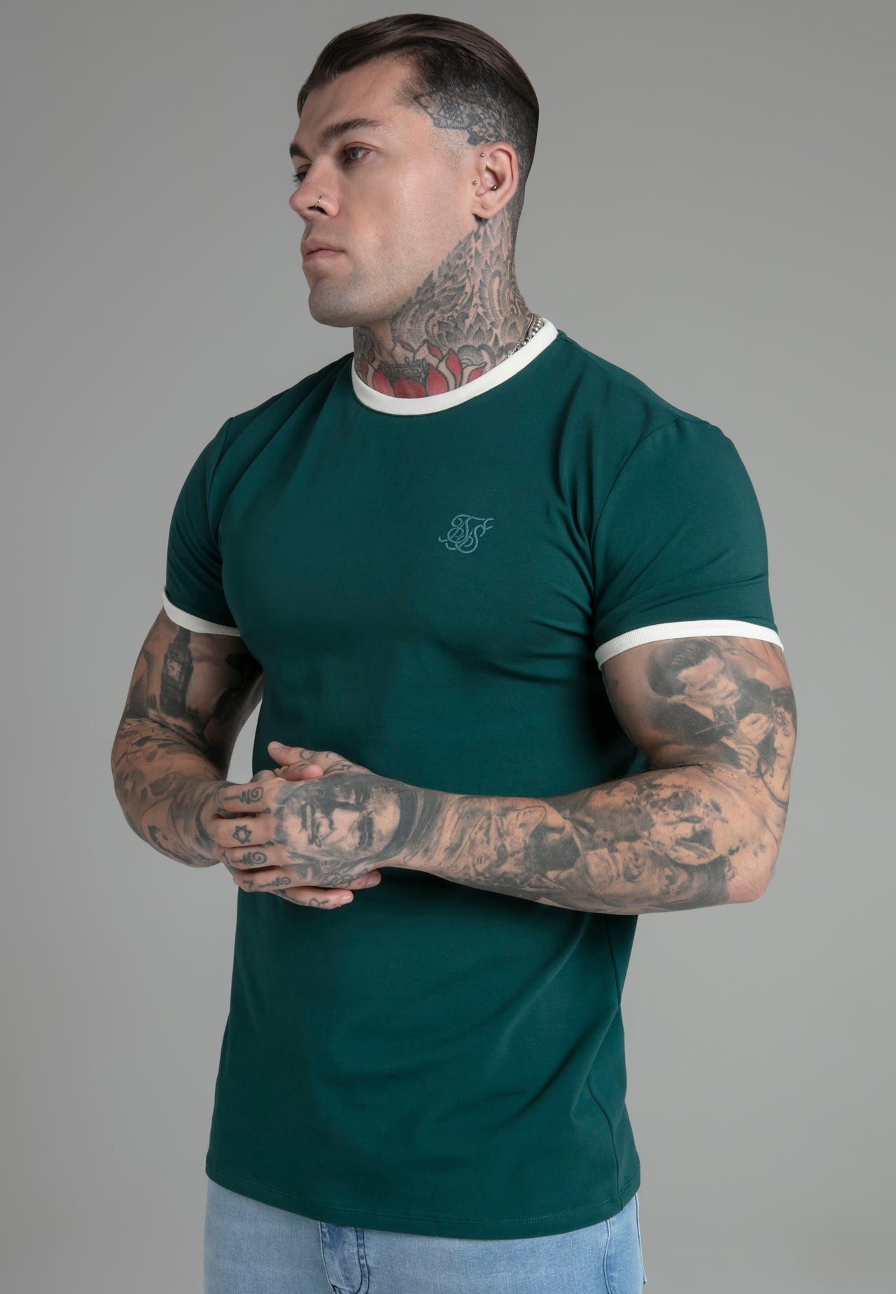 SikSilk Men's Green Ringer T Shirt | SikSilk UK
