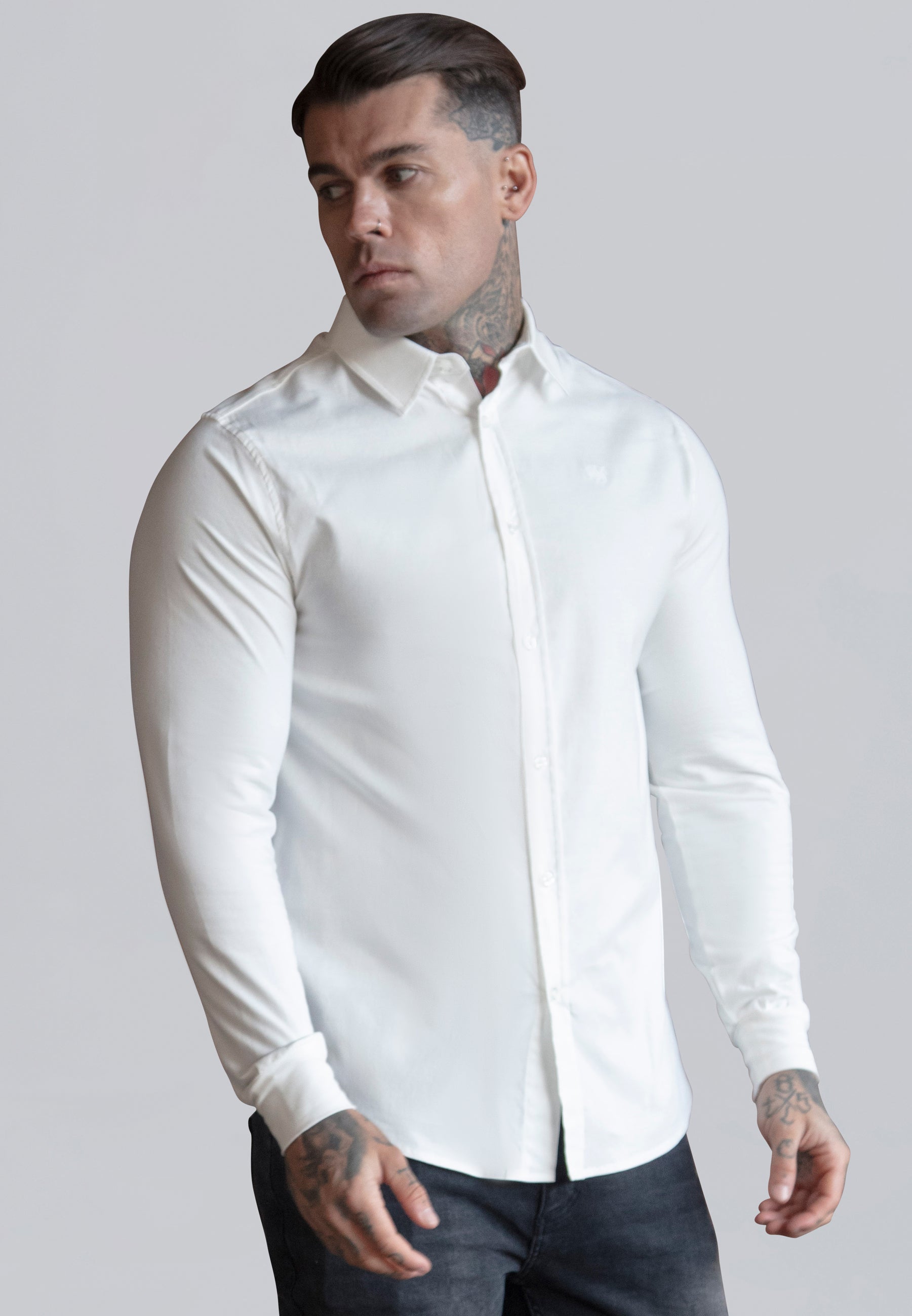 SikSilk Mens White Essentials Long Sleeve Shirt | SikSilk UK