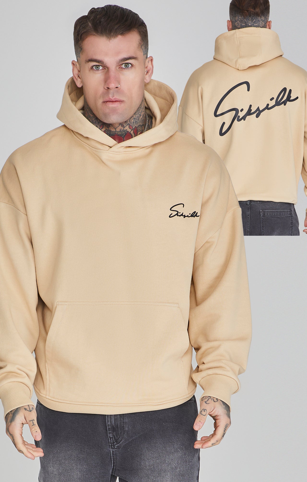 Beige Script Hoodie