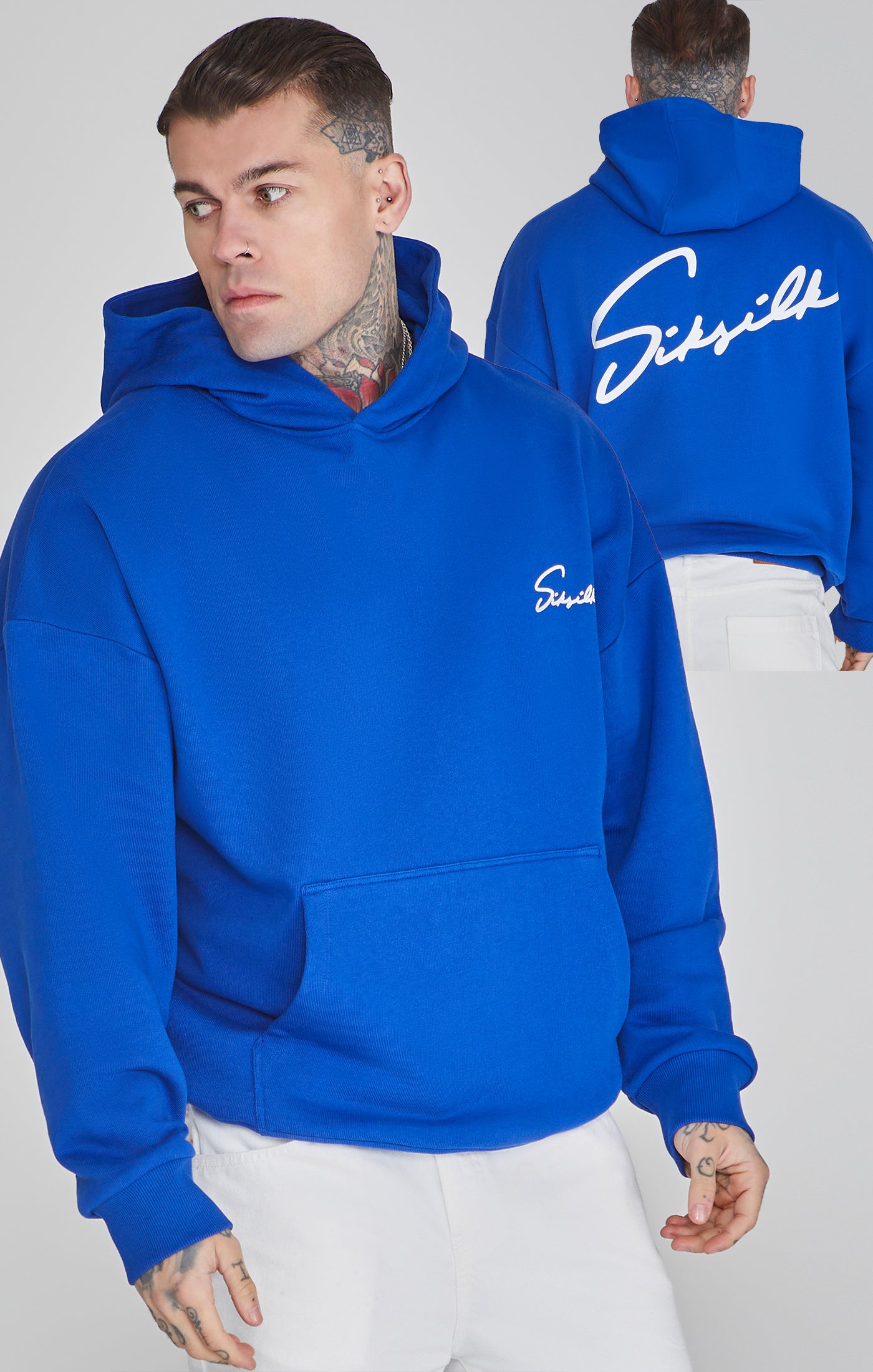 SikSilk Men s Blue Script Hoodie SikSilk DE