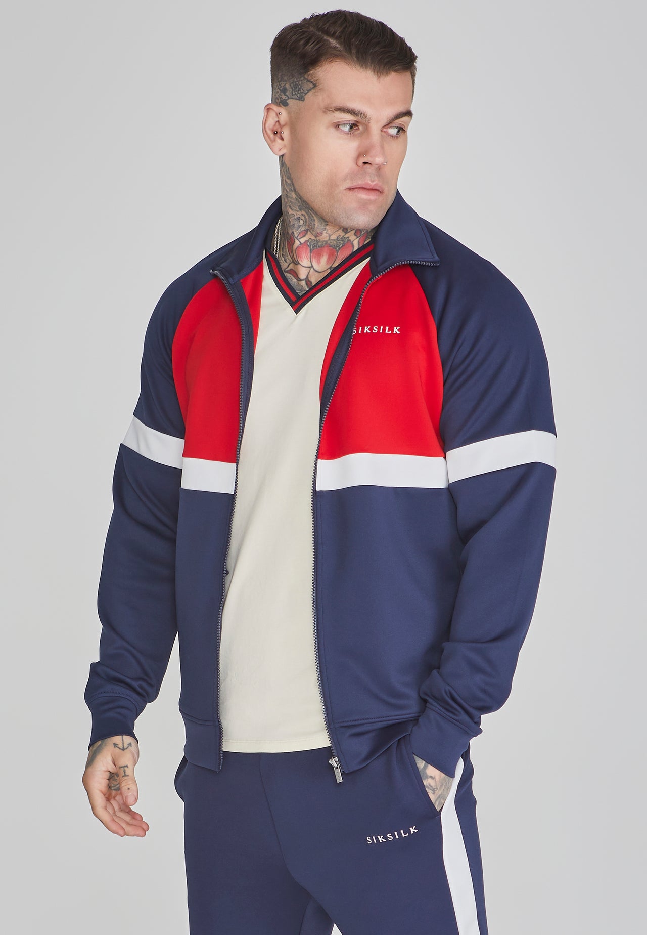 Navy Red Track Top