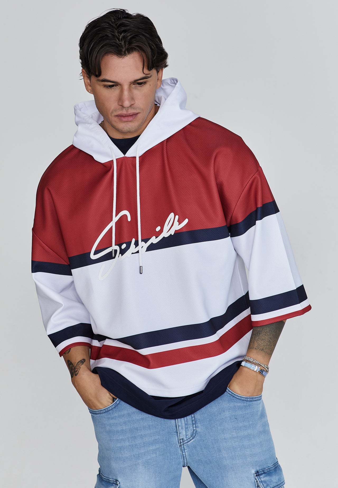 White Red Sports Hoodie