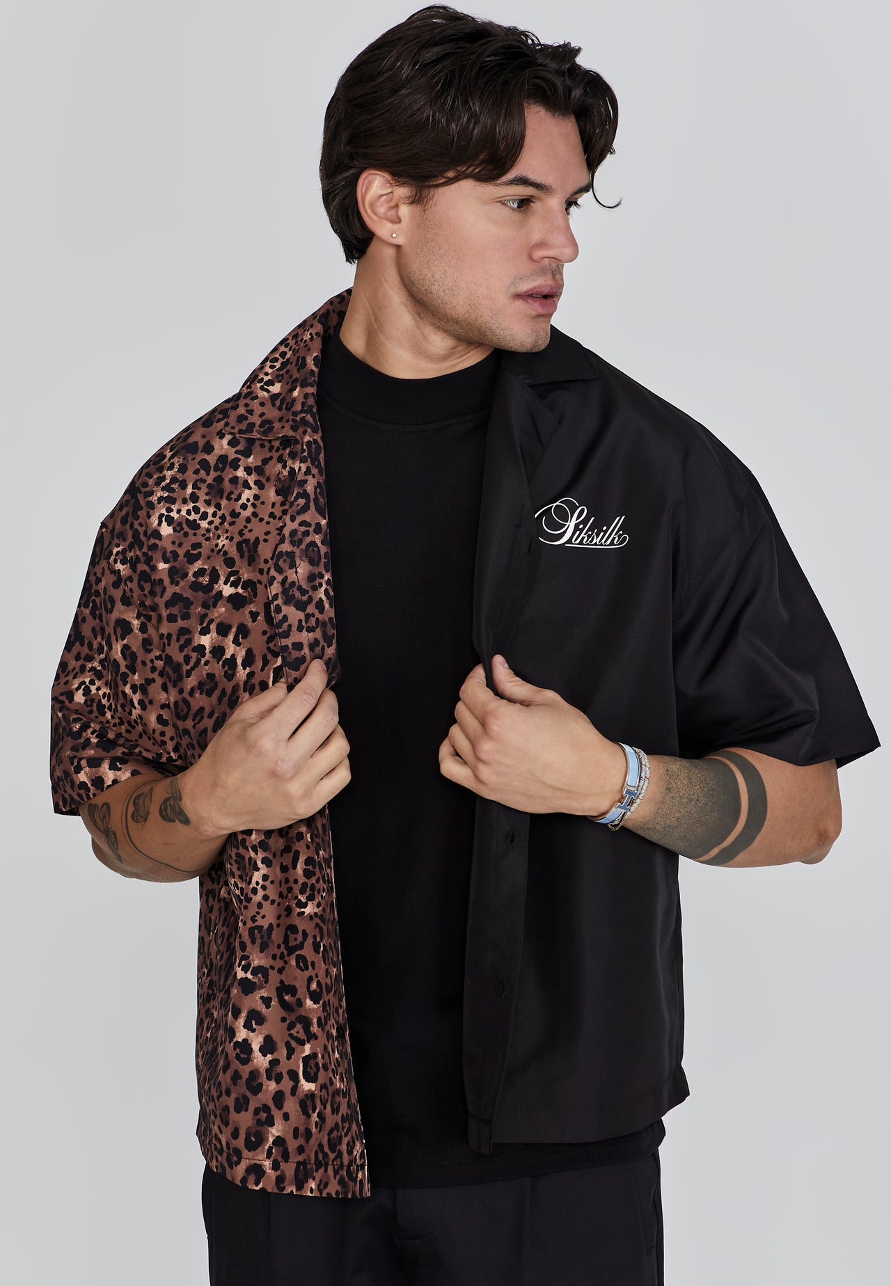 SikSilk Men's Black Animal Print Shirt M