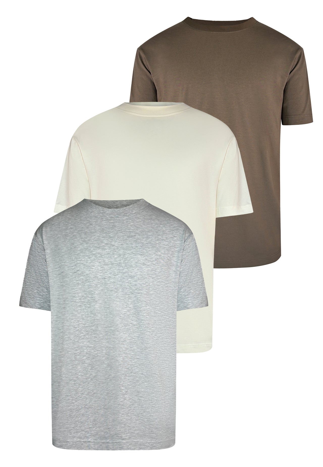 Brown Ecru Grey Marl Pack of 3 T-Shirts