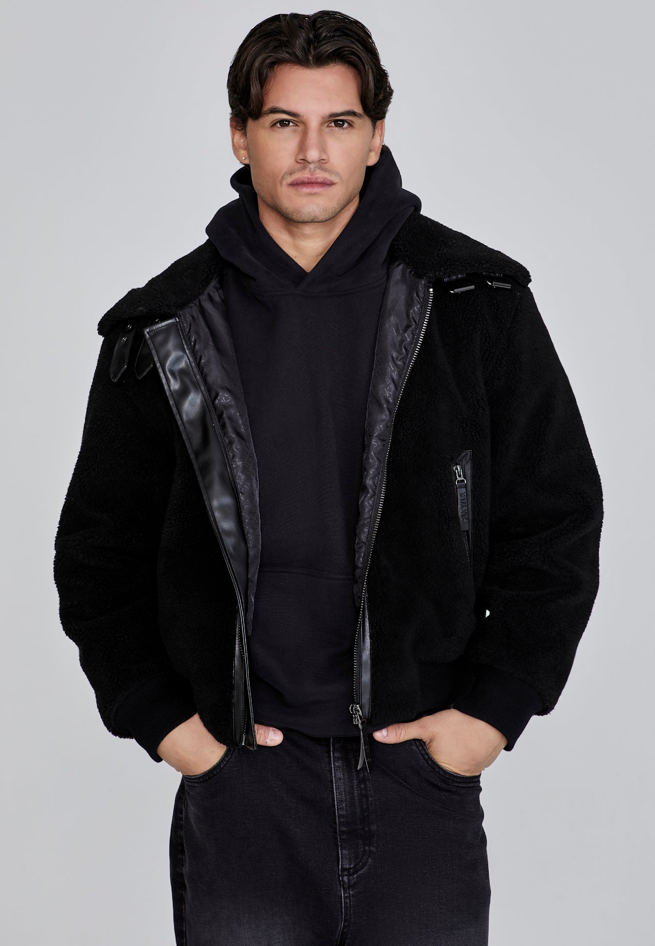 Black Sherpa Bomber Jacket