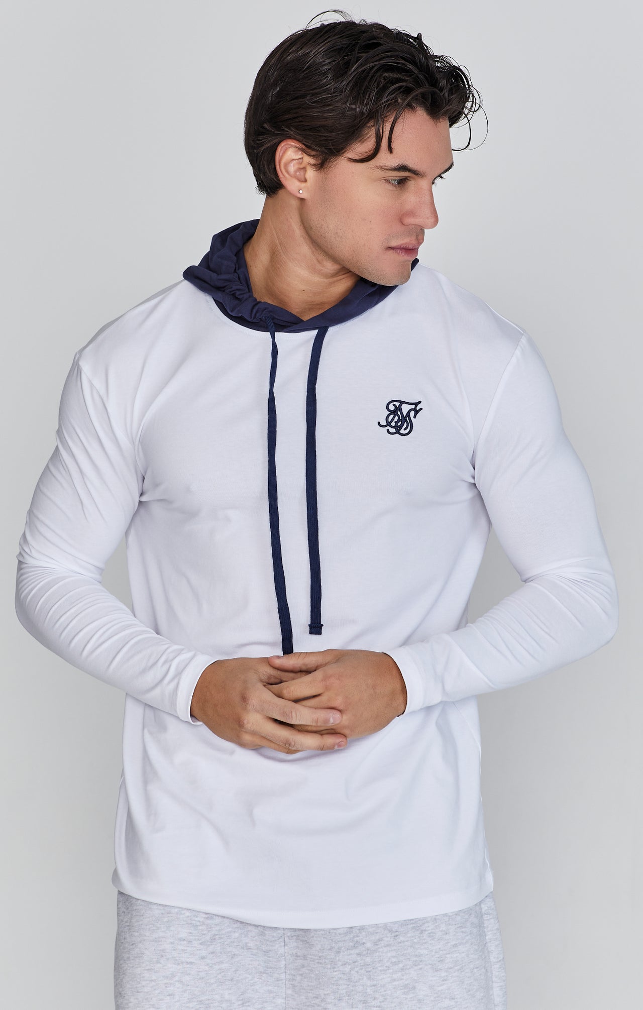 White Navy Hooded Top