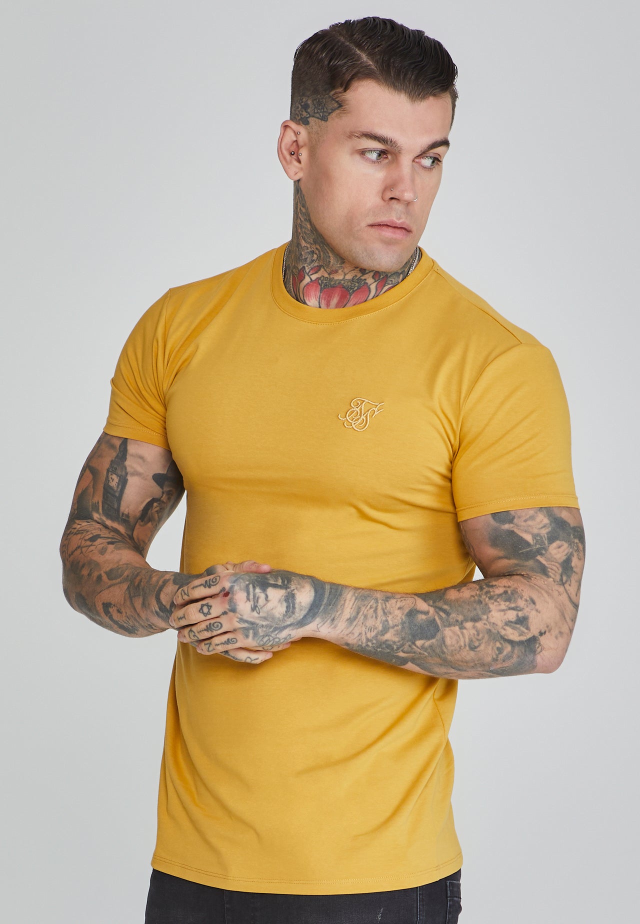 Siksilk Muscle Fit T-shirt Amarillo Chile Blue Camiseta SikSilk