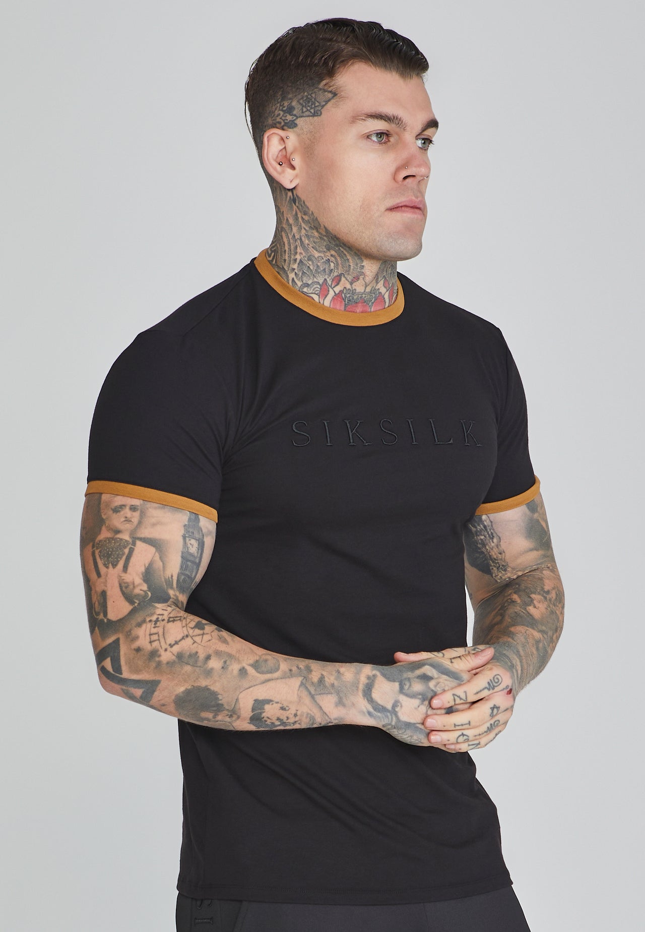 Ropa Drip Hombre Camiseta SikSilk Ringer Negro Chile Siksilk
