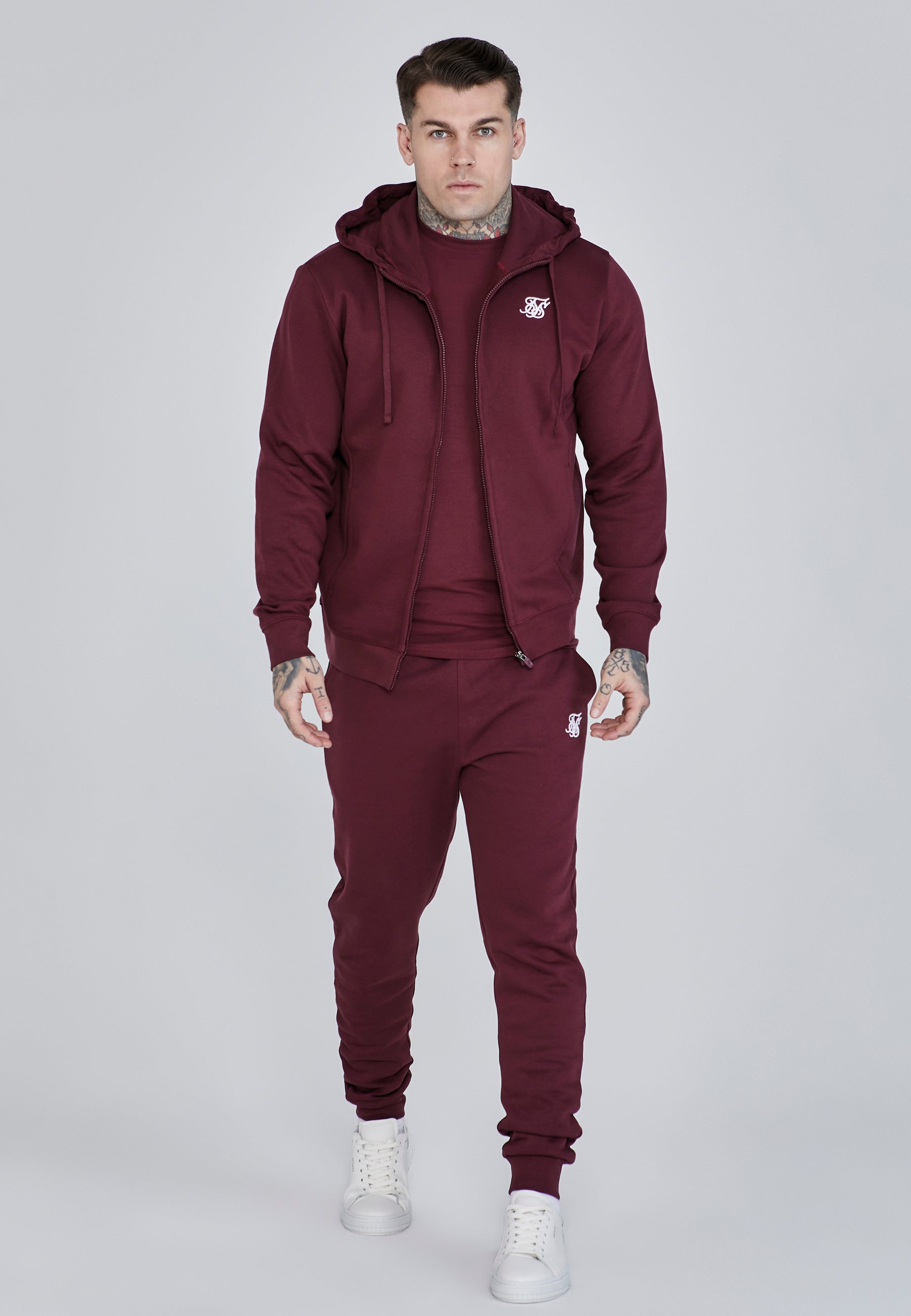 限定色赤　完売shishikui wool jaket M size シシクイ SikSilk Mens Burgundy Essentials Full Zip Hoodie | SikSilk US