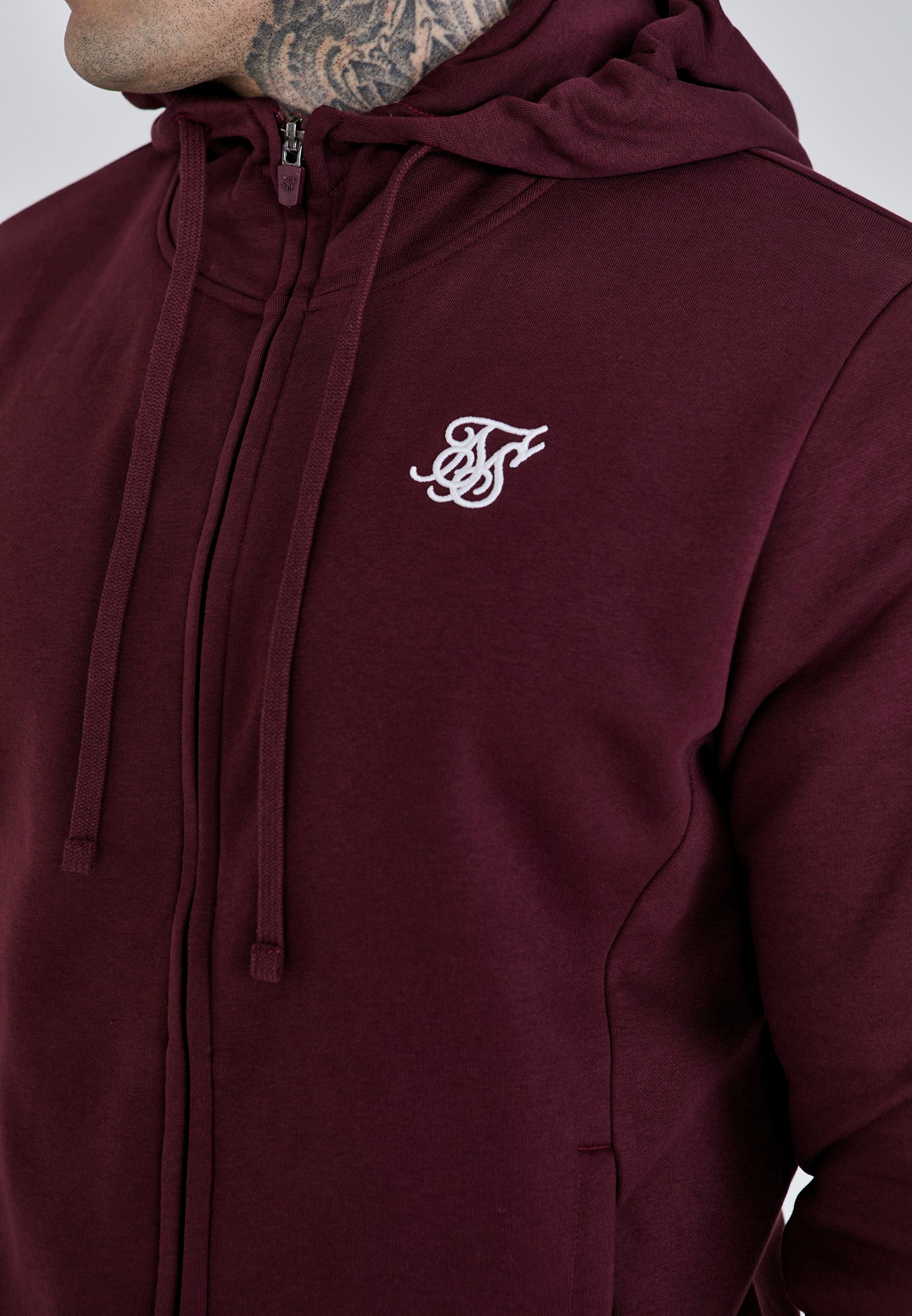 SikSilk Mens Burgundy Essentials Full Zip Hoodie | SikSilk US