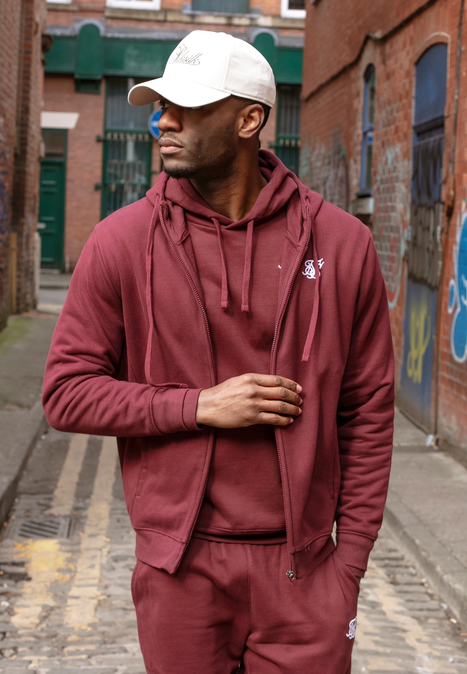 SikSilk Mens Burgundy Essentials Full Zip Hoodie | SikSilk US