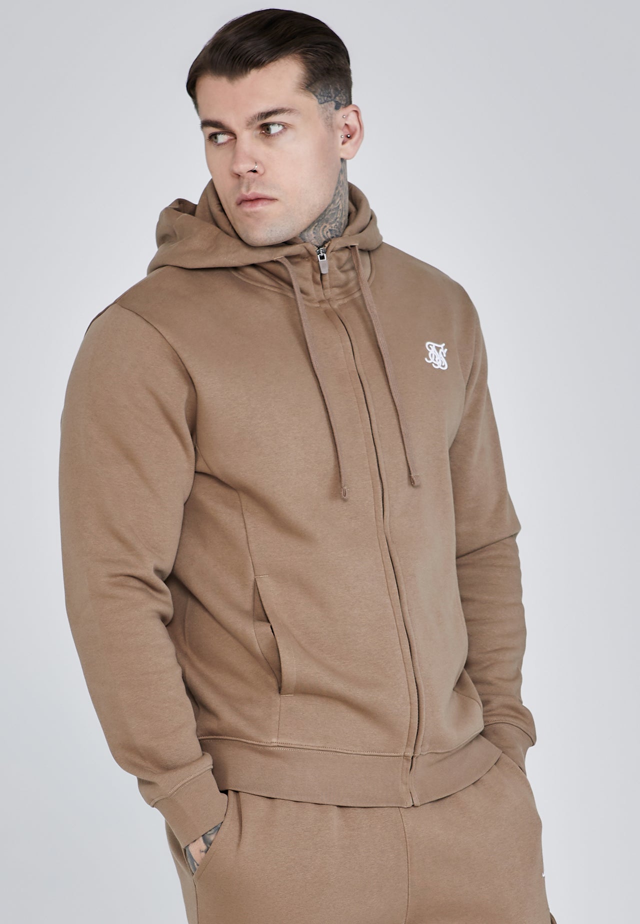 Brown Essentials Full Zip Hoodie