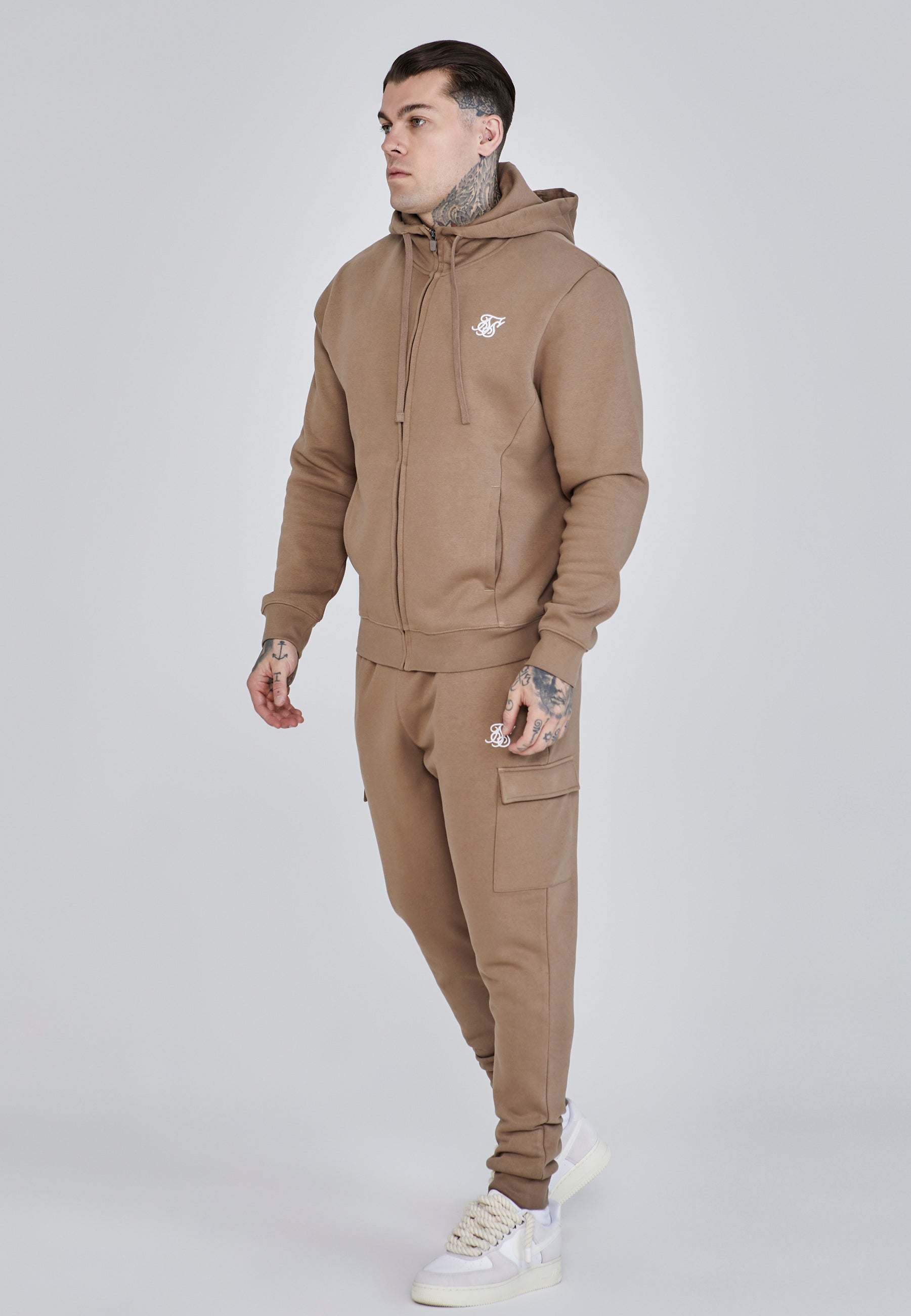 SikSilk Men's Brown Essentials Full Zip Hoodie | SikSilk US