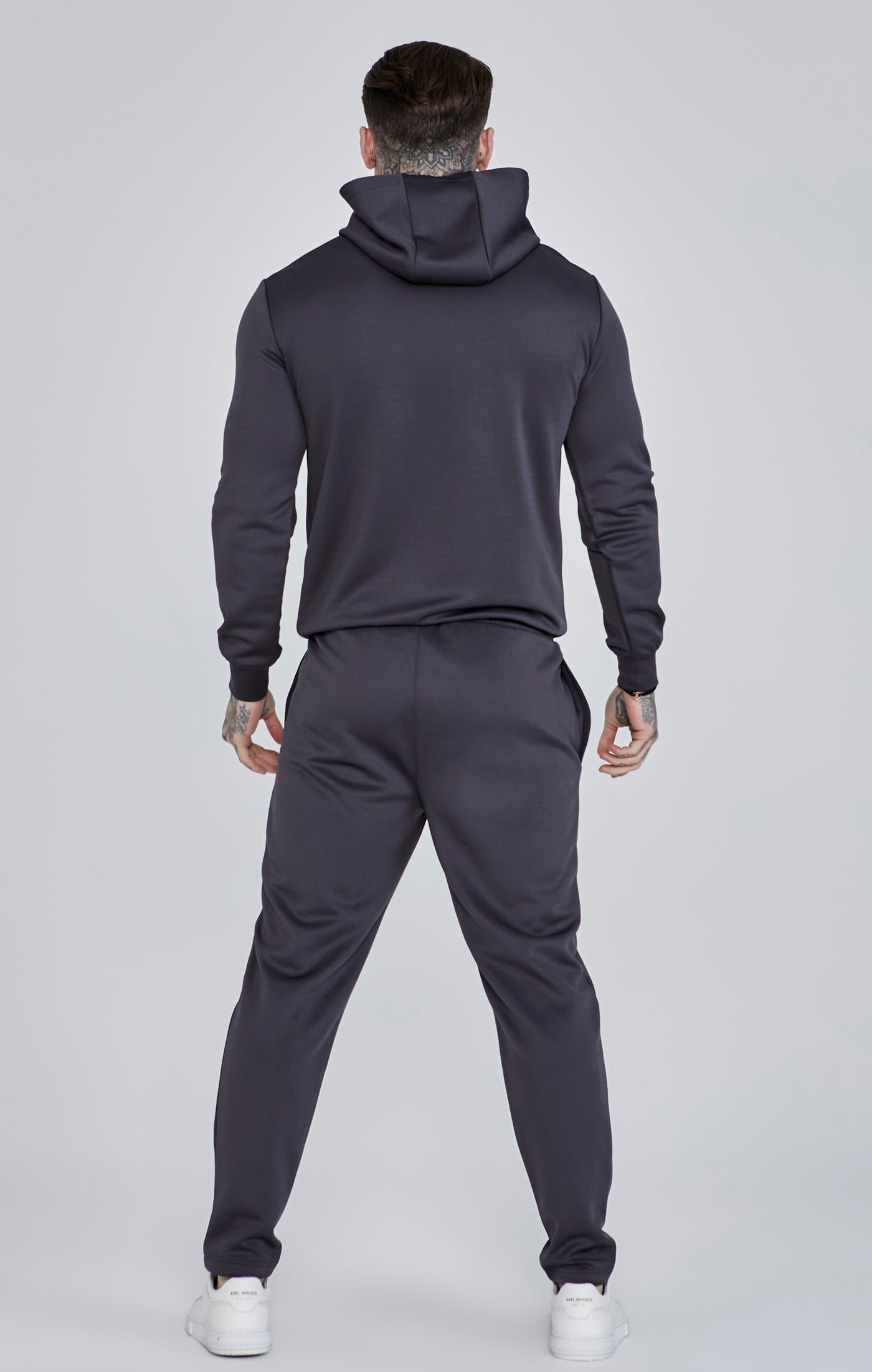 Siksilk fleece overhead hoodie on sale & fitted joggers set black white logo athletic