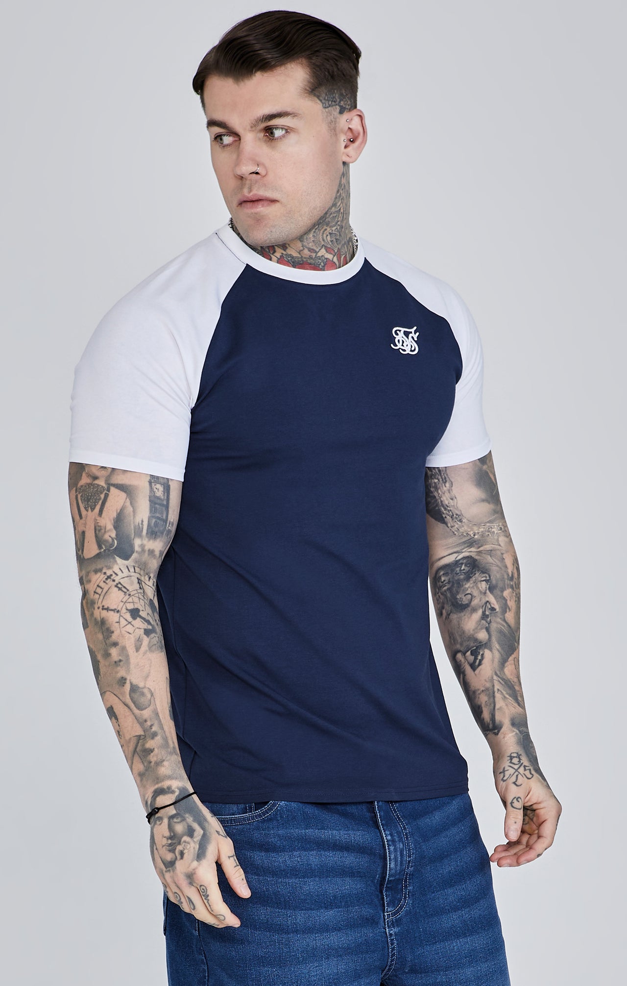 Navy White Raglan T-Shirt