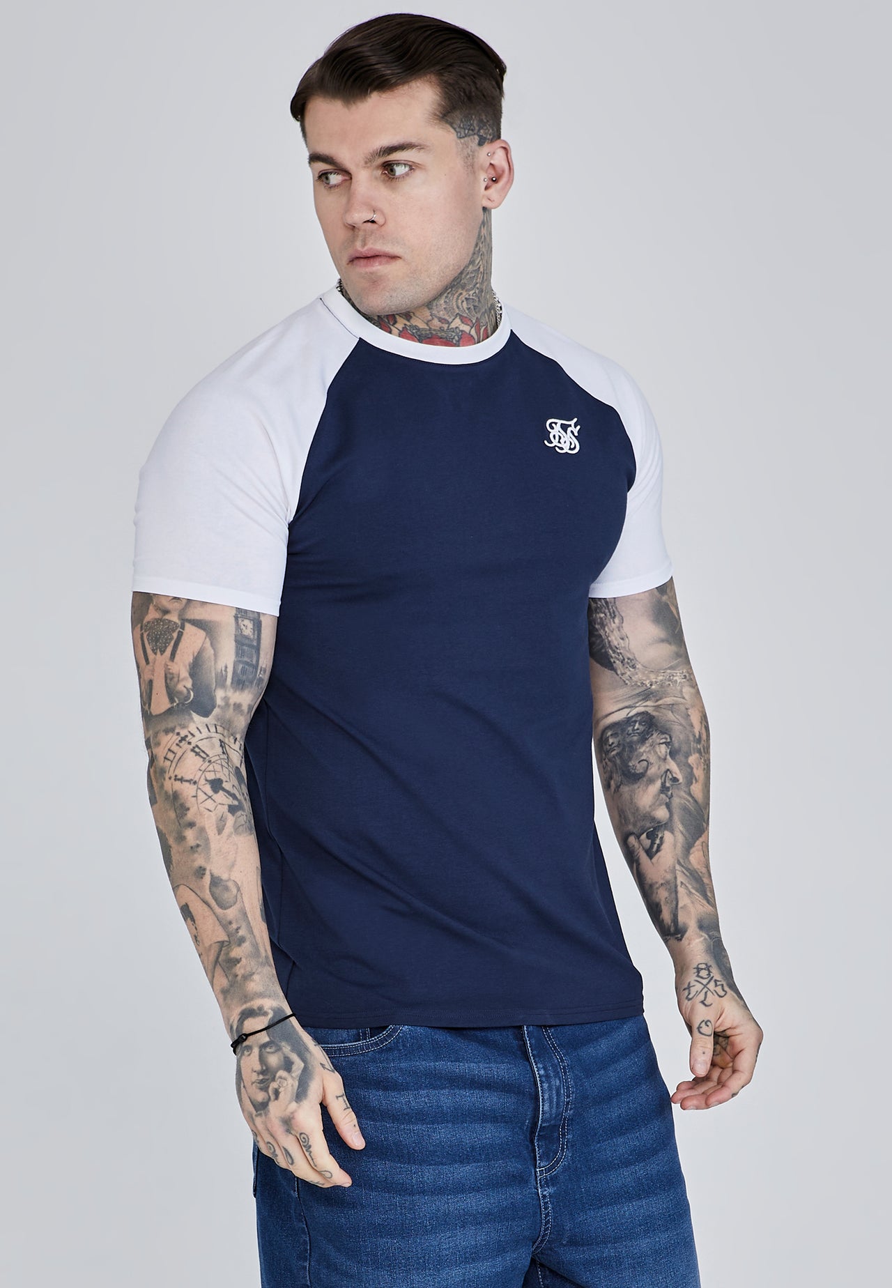 Navy White Raglan T-Shirt