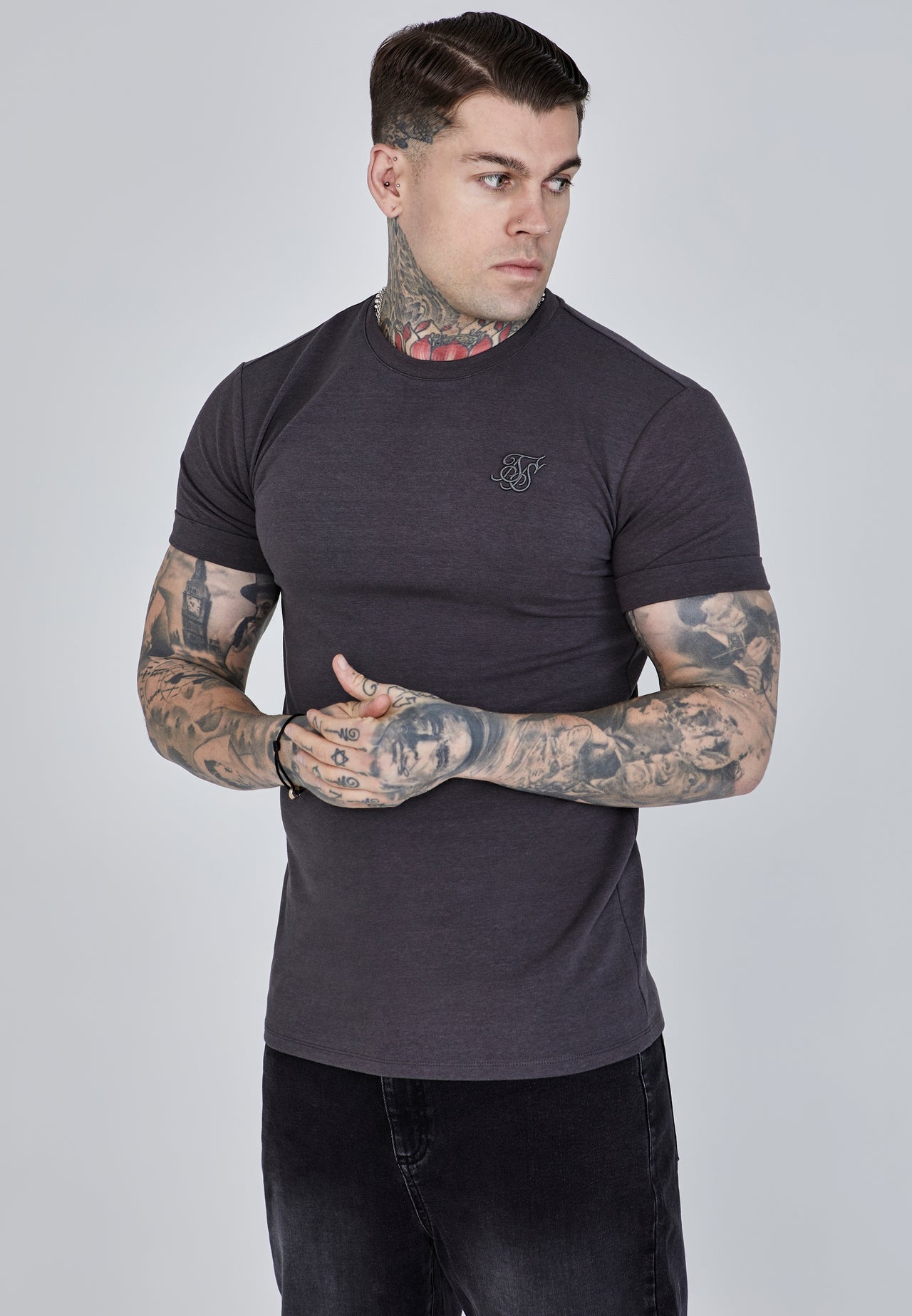 Grey Roll Sleeve T-Shirt