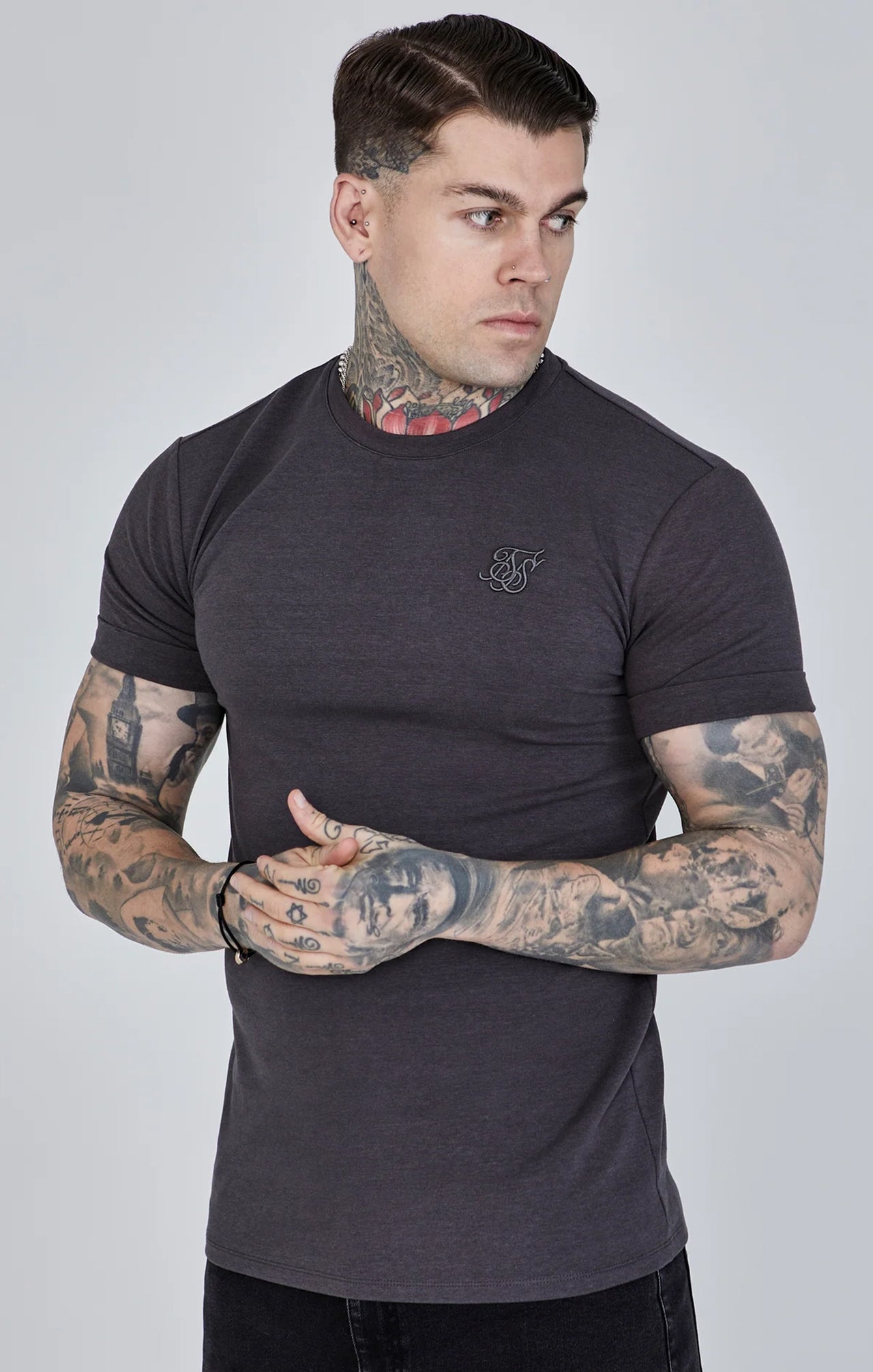 Grey Roll Sleeve T-Shirt