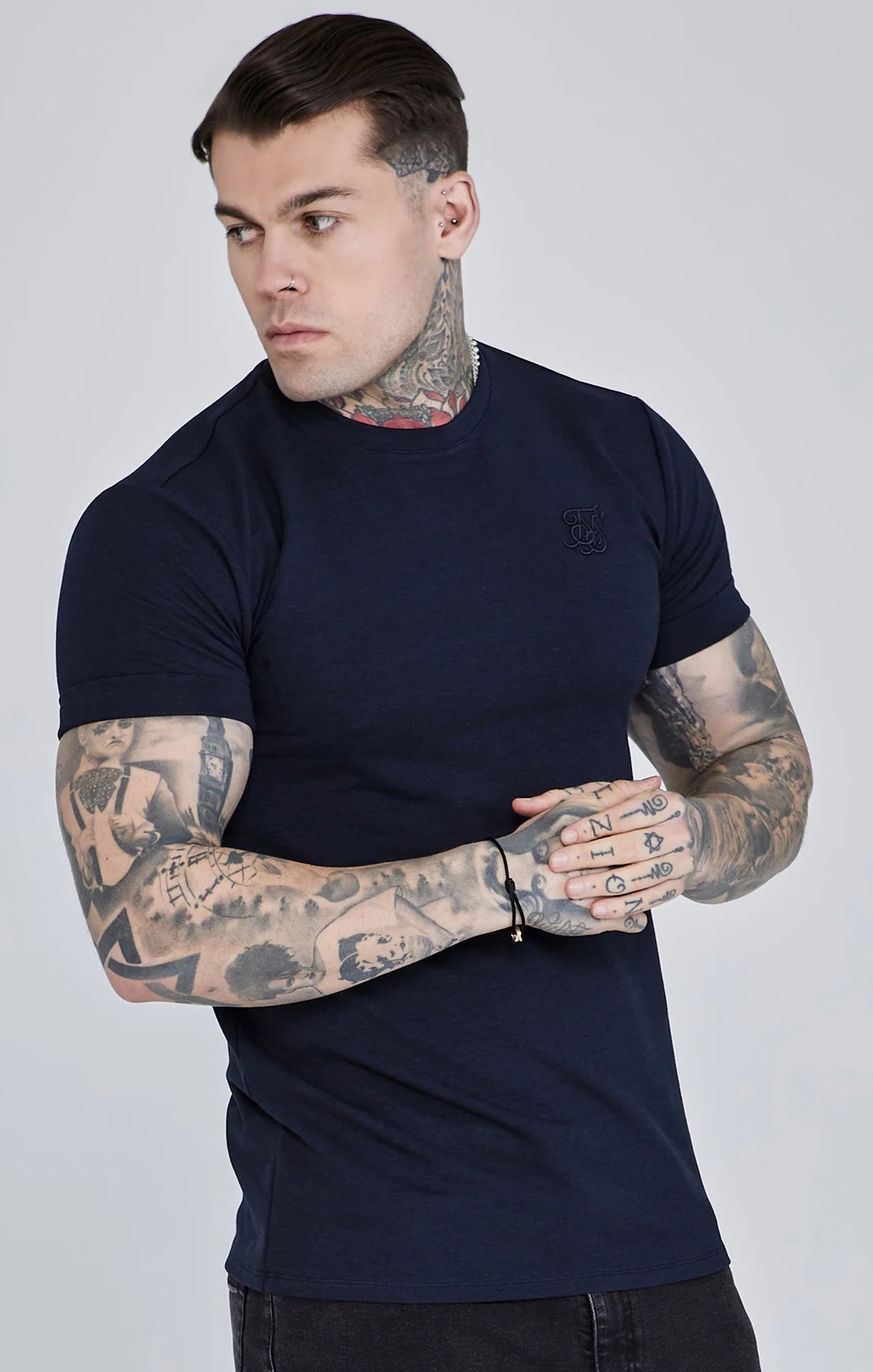 Navy Roll Sleeve T-Shirt