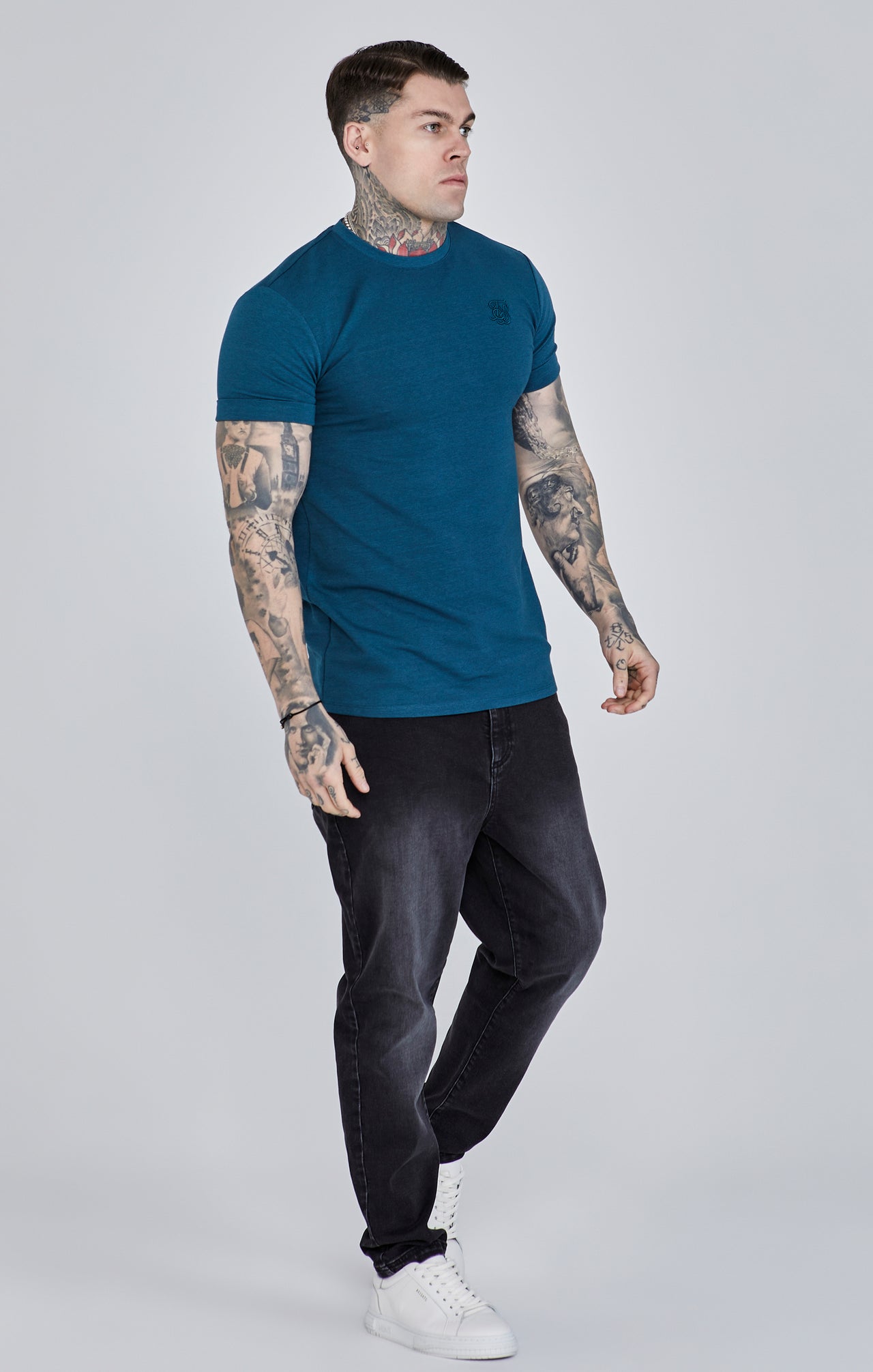 Teal Roll Sleeve T-Shirt (3)