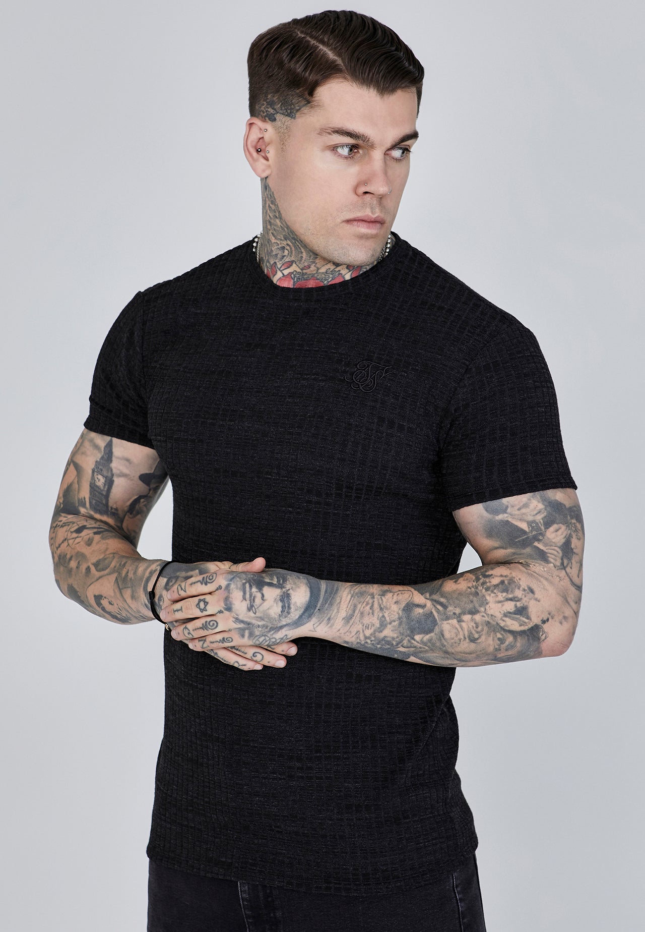 Black Rib Knit T-Shirt