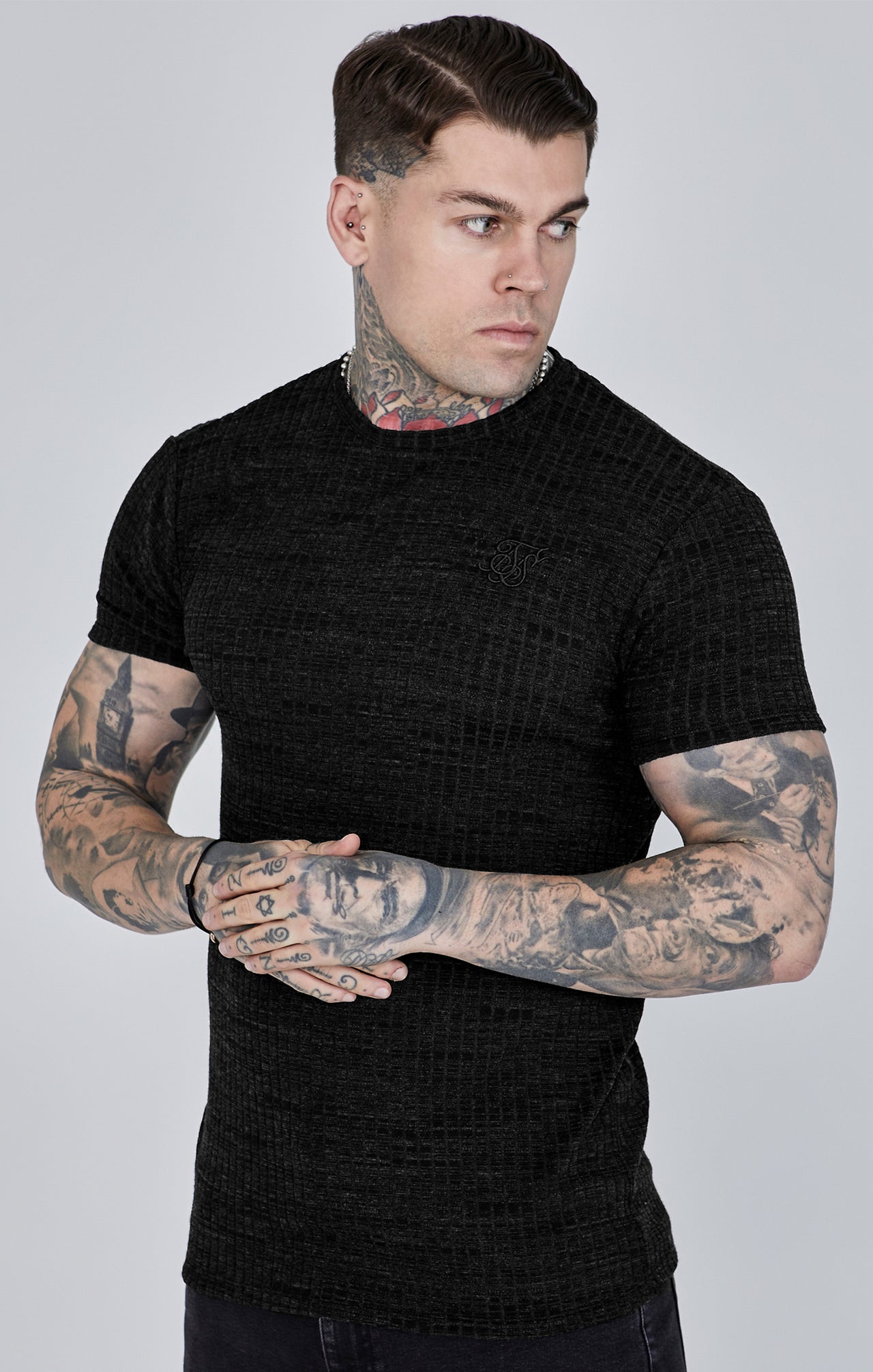 Black Rib Knit T-Shirt