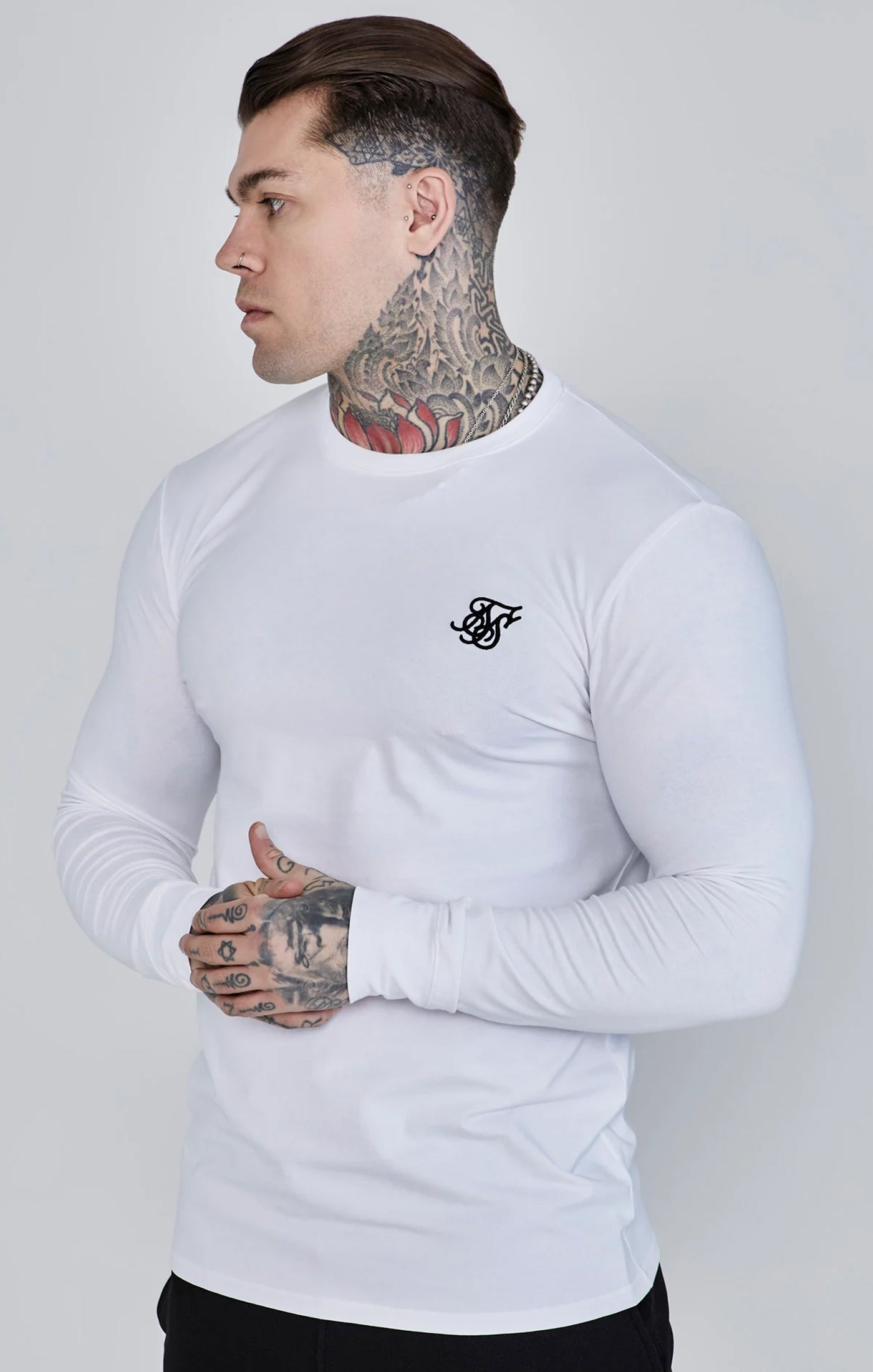 SikSilk Men's White Essentials Long Sleeve T-Shirt | SikSilk US