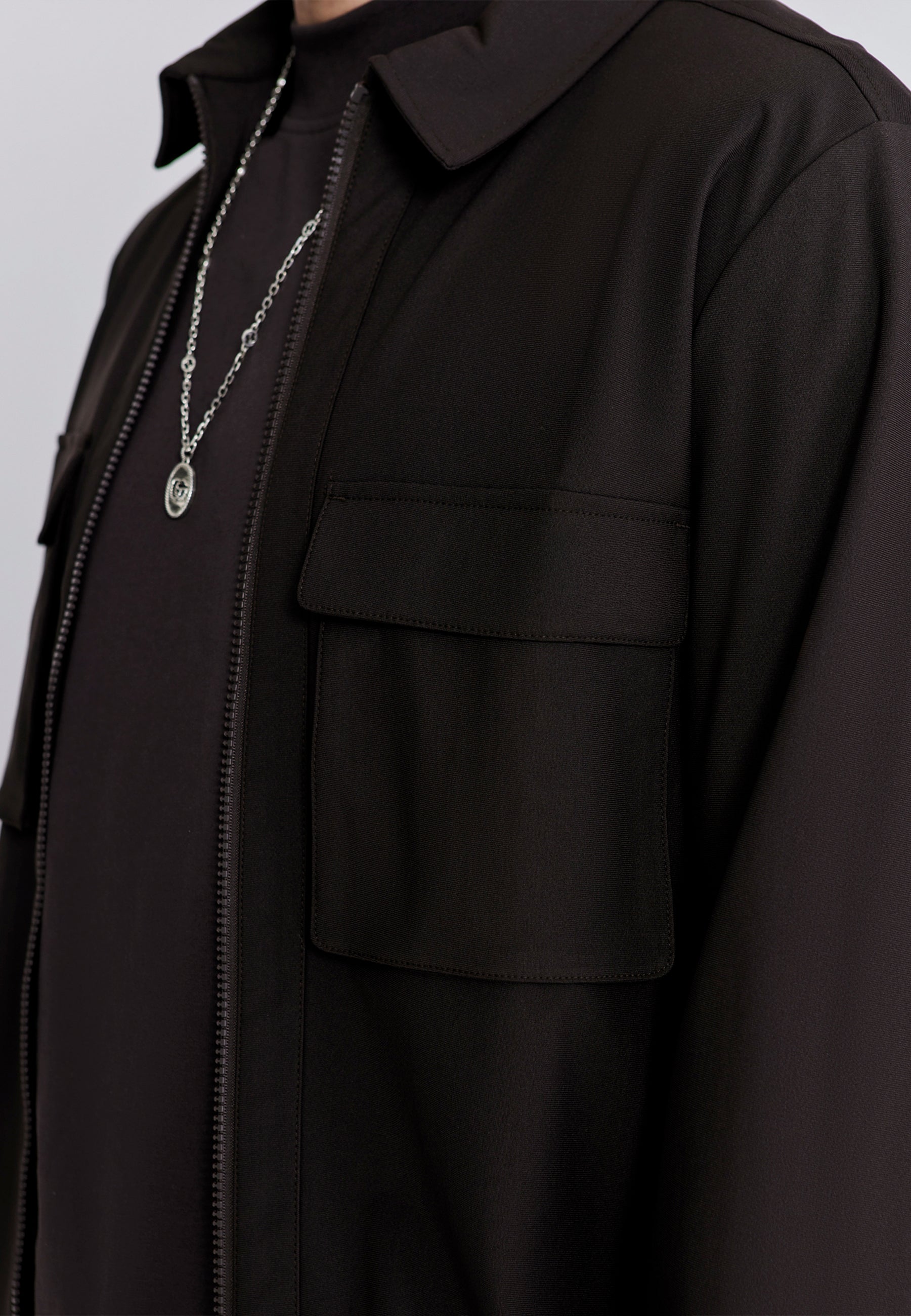 SikSilk Men's Brown Full Zip Overshirt | SikSilk UK