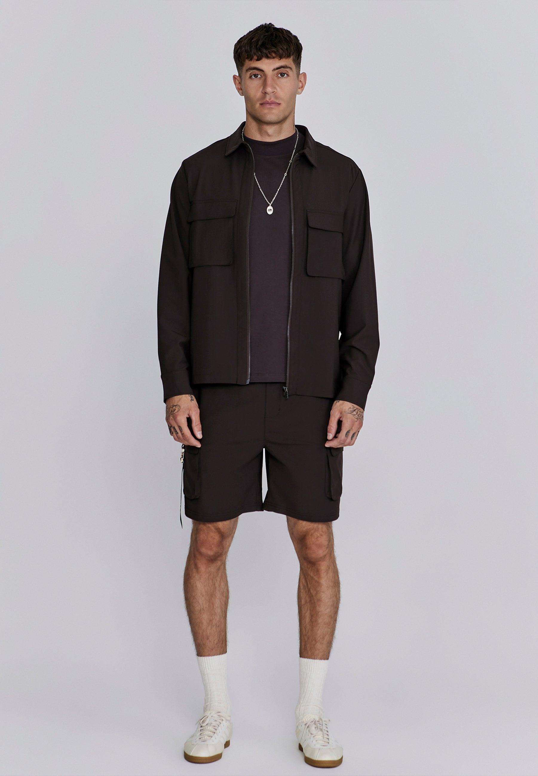 SikSilk Men's Brown Full Zip Overshirt | SikSilk UK