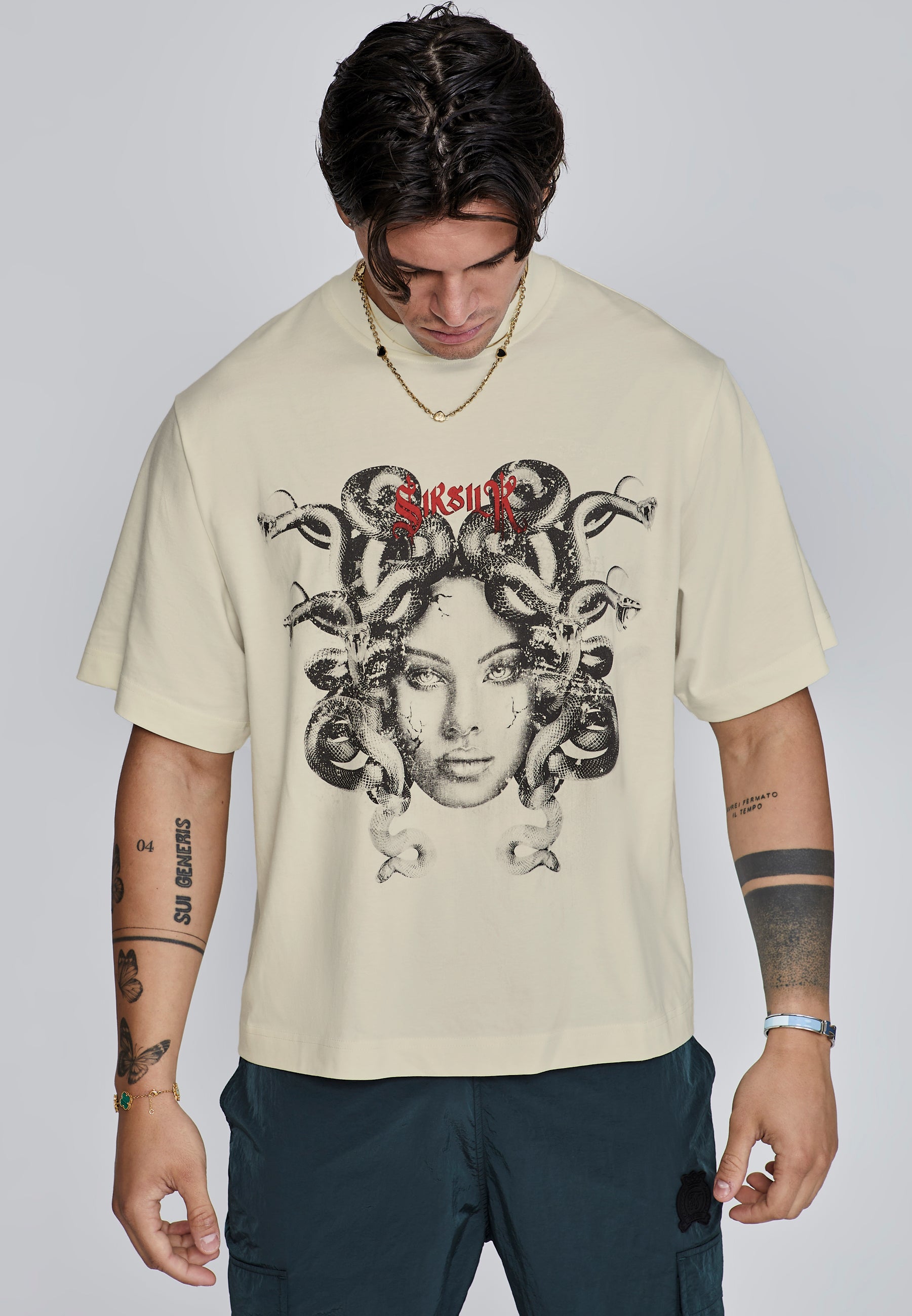SikSilk Mens Ecru Medusa T-Shirt | SikSilk US