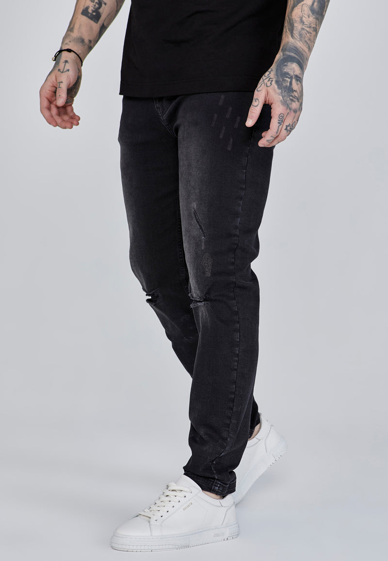 Black Distressed Slim Fit Jeans