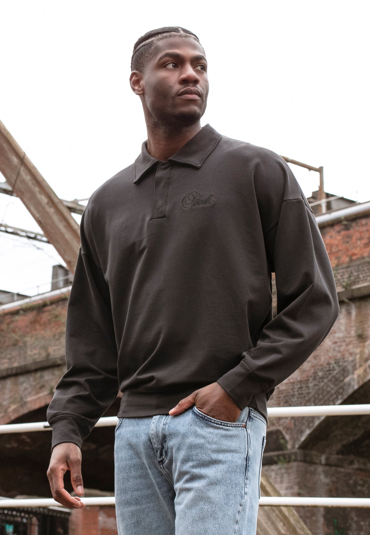 Washed Black Polo Sweater