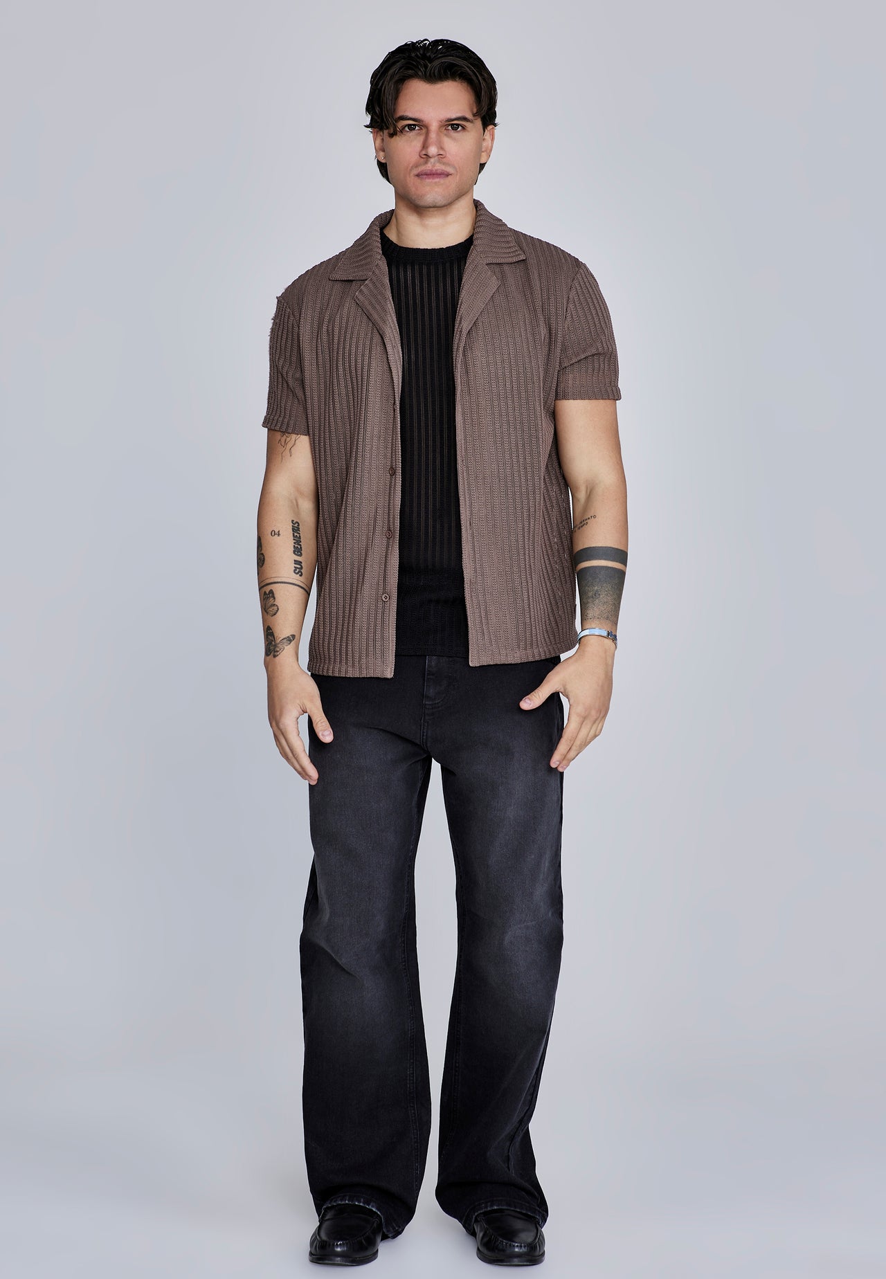 Brown Textured Resort Shirt (2)