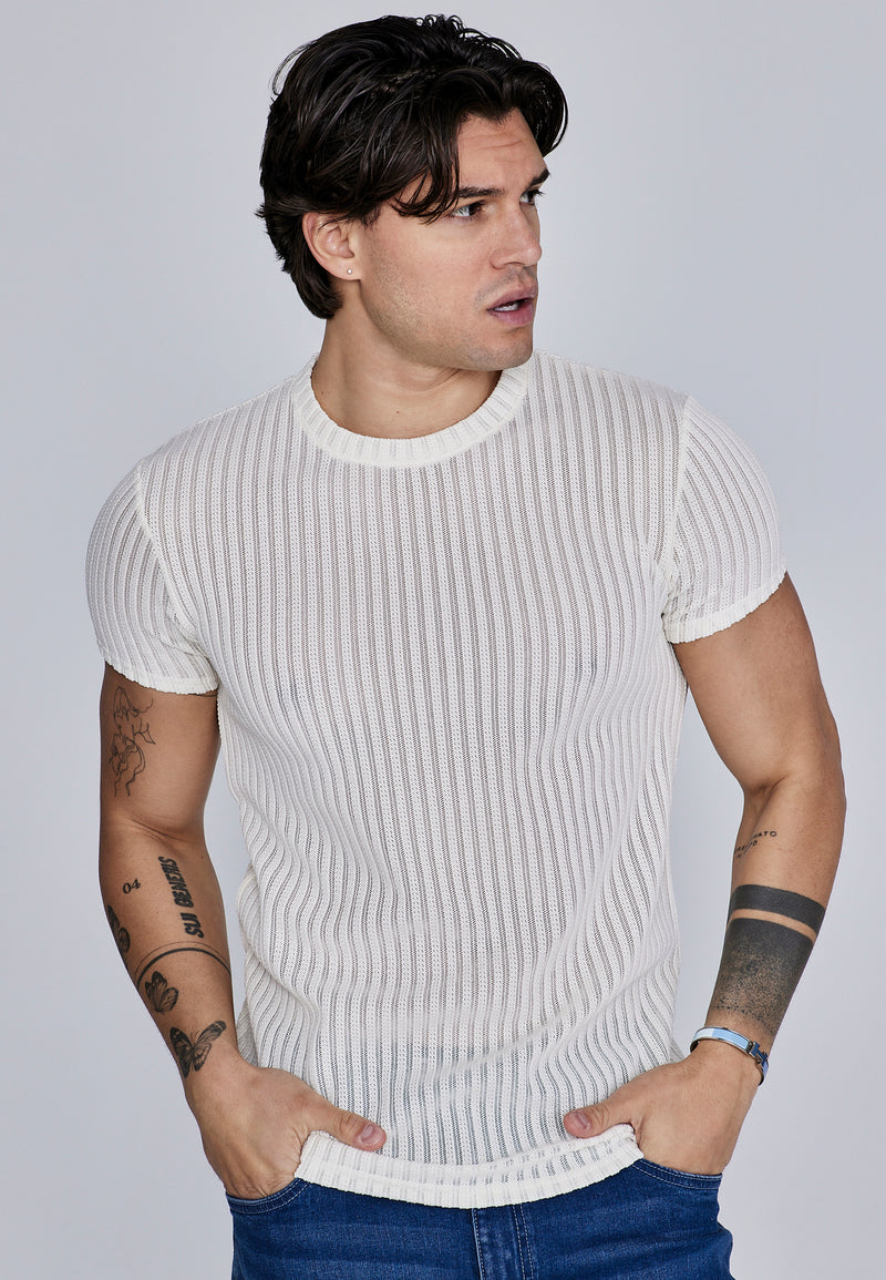 Ecru Textured Muscle Fit T-Shirt