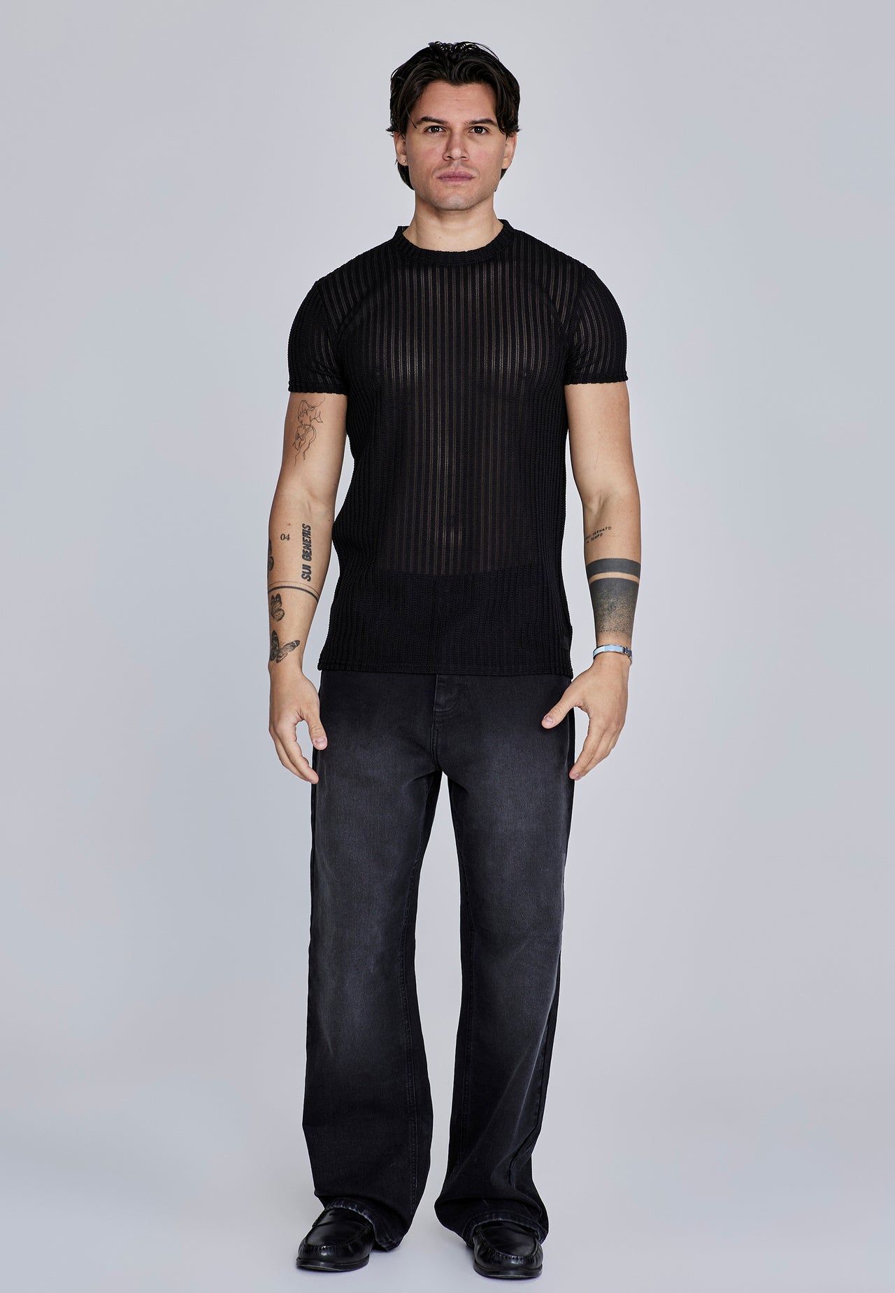 Black Textured Muscle Fit T-Shirt (2)