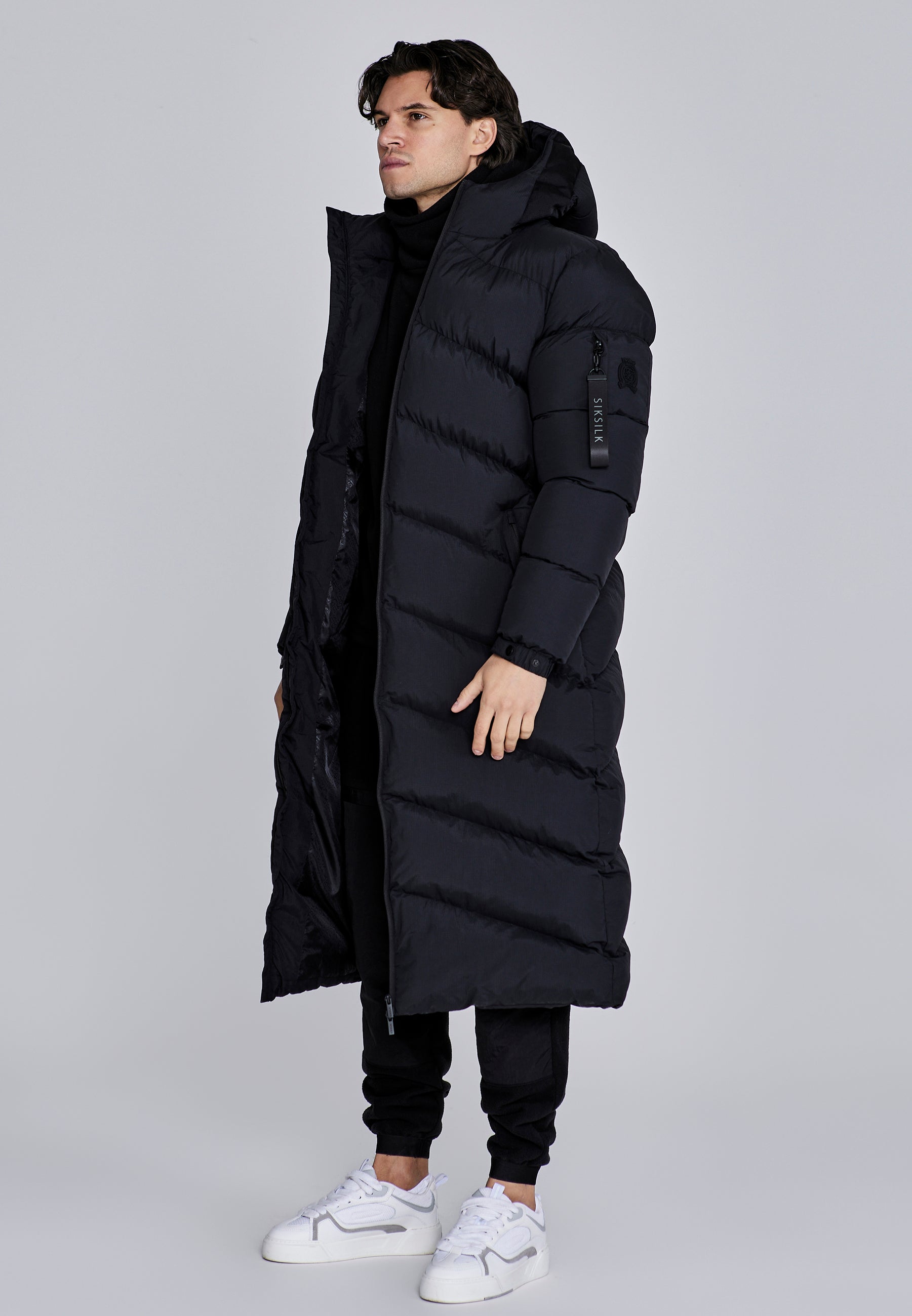 SikSilk Mens Black Longline Puffer | SikSilk US