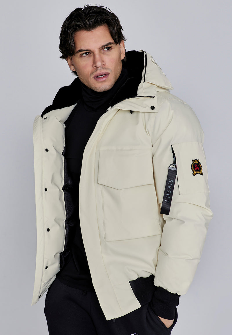 Ecru Hooded Bomber Jacket