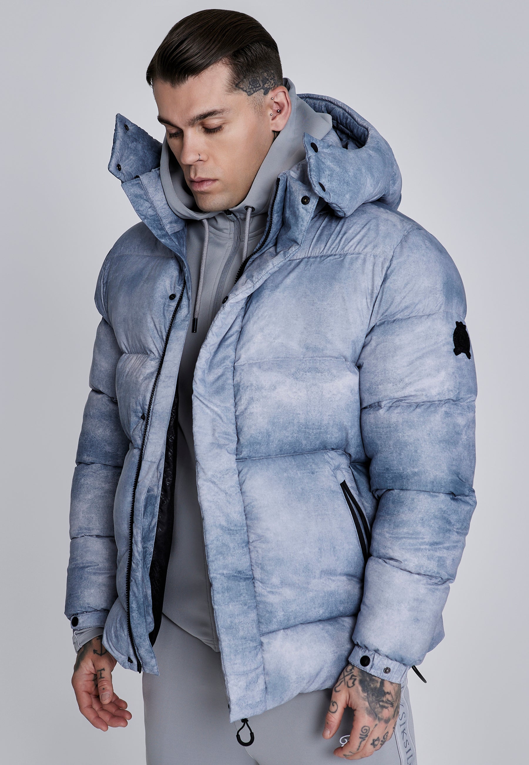 SikSilk Mens Light Grey Puffer Jacket | SikSilk US