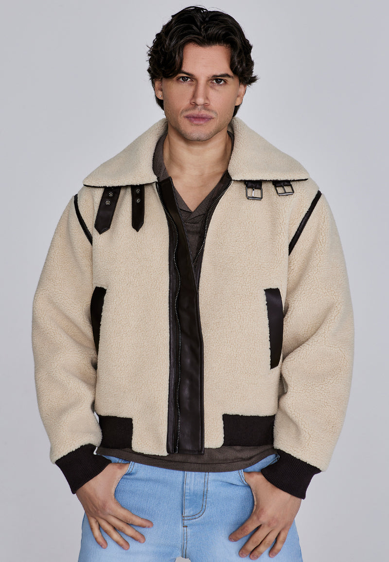 Beige Sherpa Bomber Jacket (1)