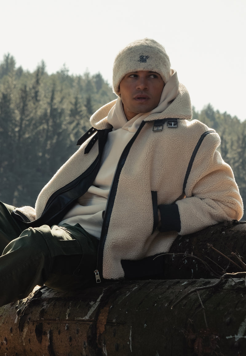 Beige Sherpa Bomber Jacket