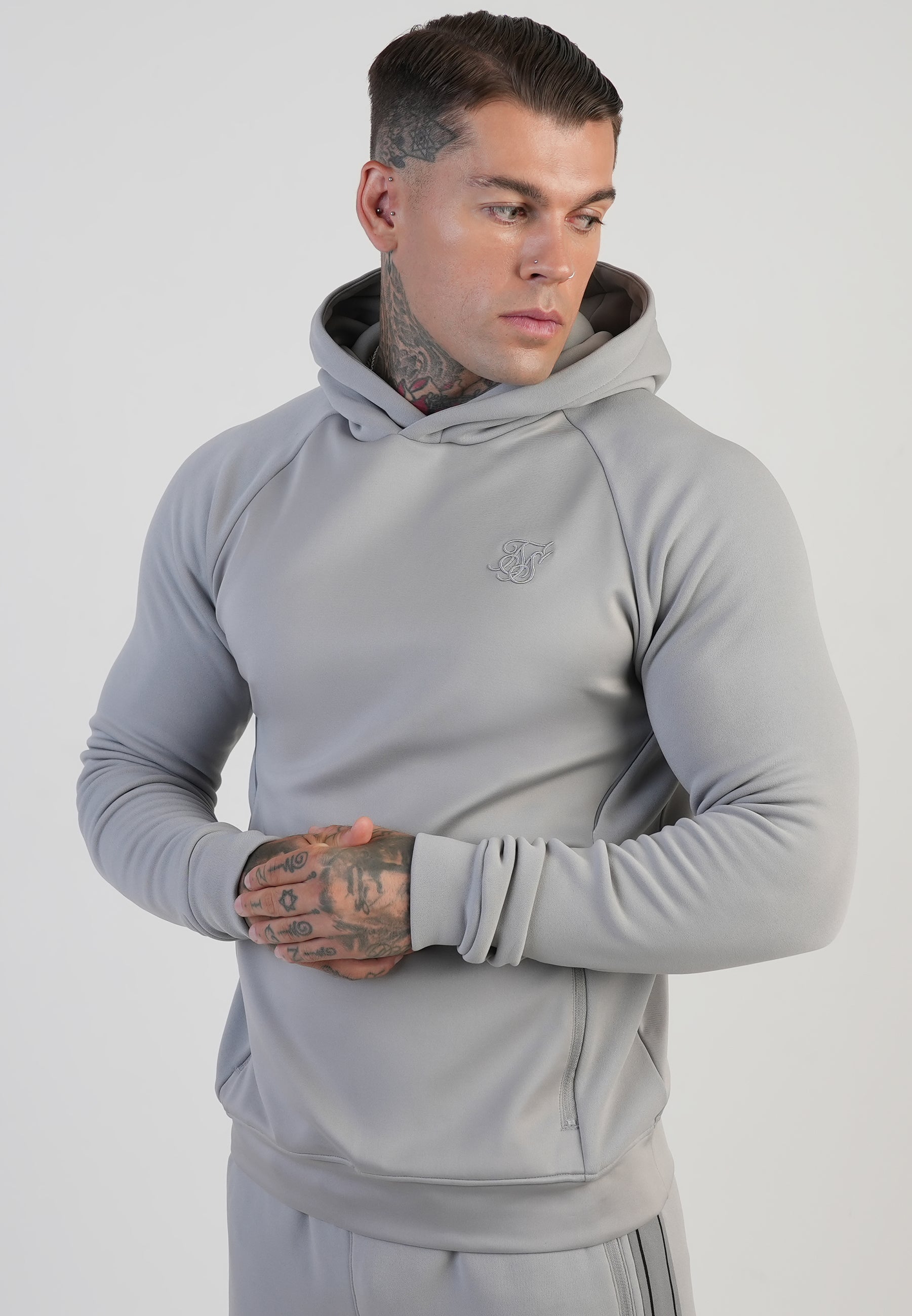 SikSilk Mens Grey Muscle Fit Hoodie | SikSilk IE