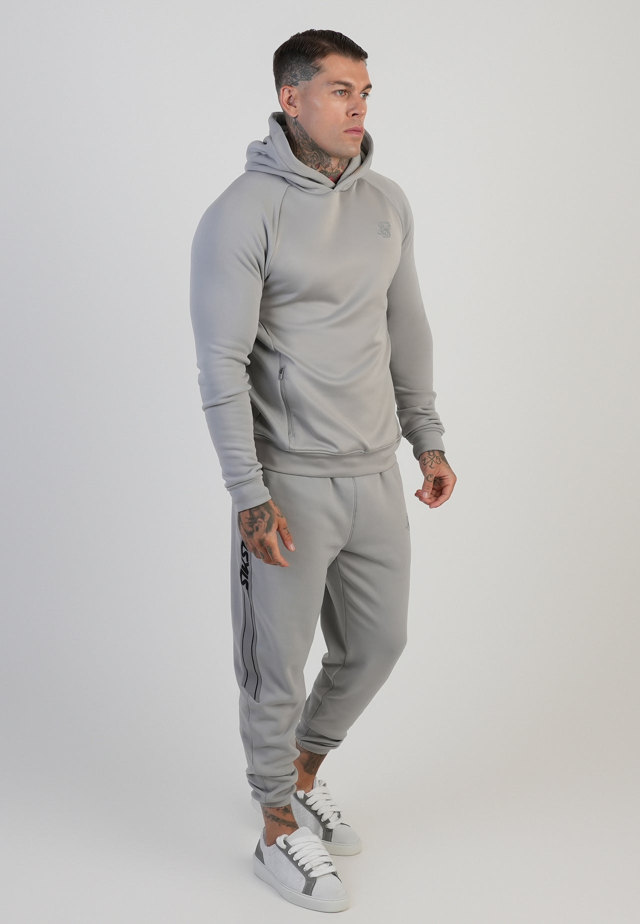 SikSilk Mens Grey Muscle Fit Hoodie SikSilk NL - Main Image