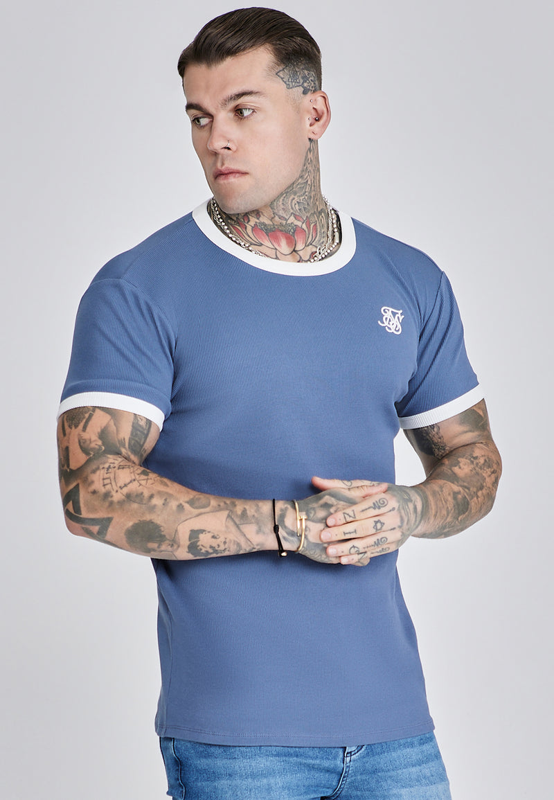 Blue Ribbed Ringer T-Shirt