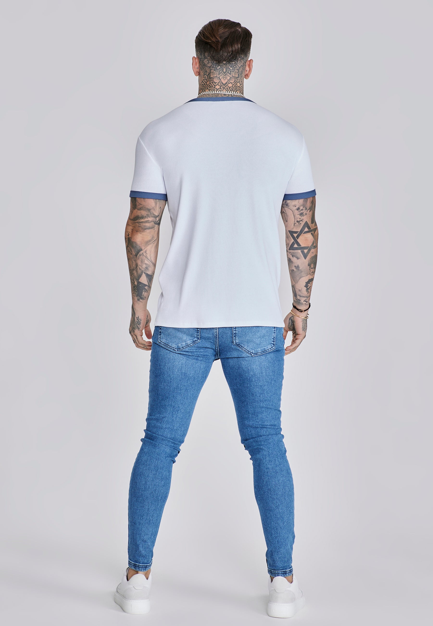 DIFFERENT IS OK Ribbed Cut-out シズニルック SikSilk Mens White Ribbed Ringer T-Shirt | SikSilk UK