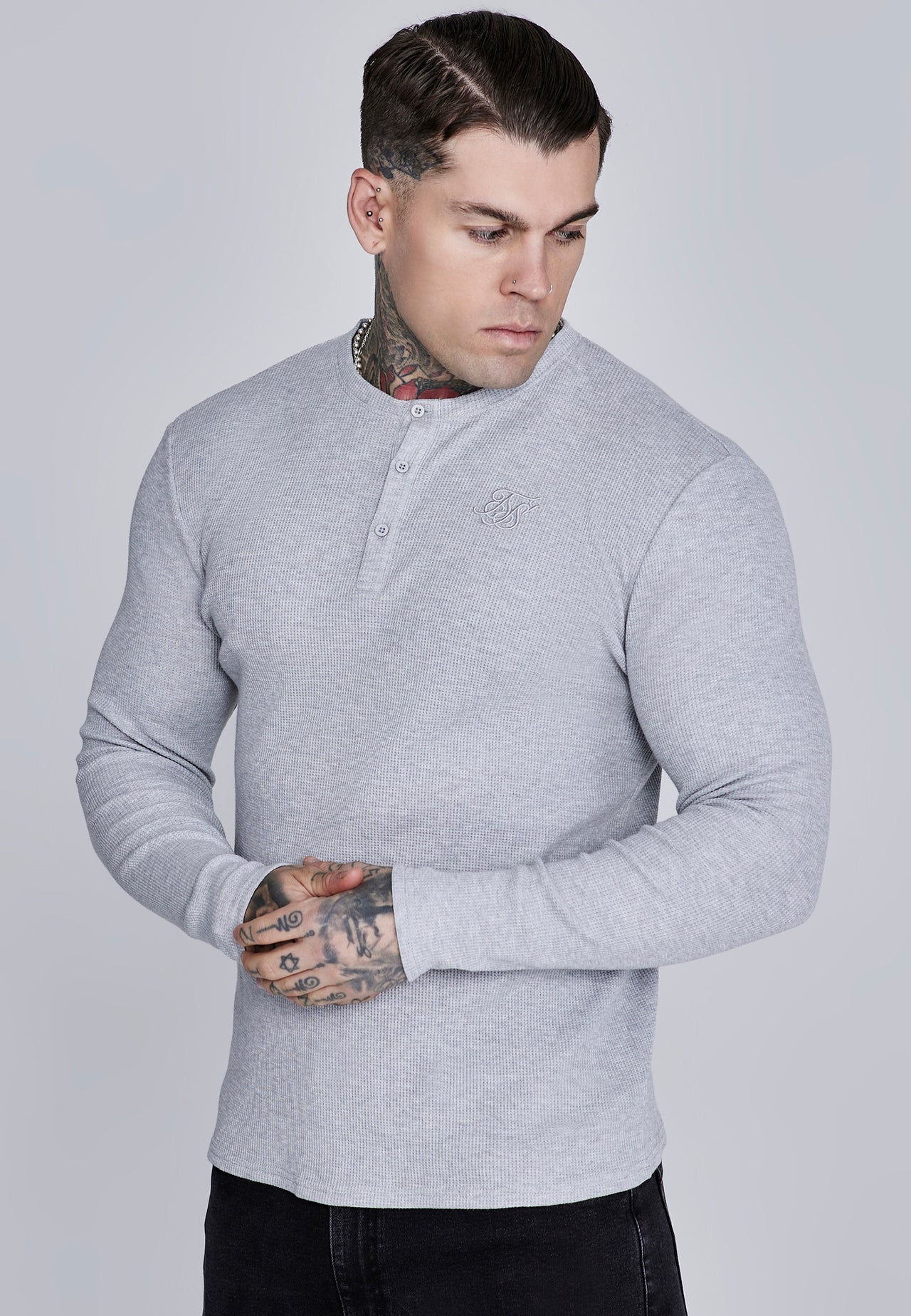 Grey Marl Henley T-Shirt