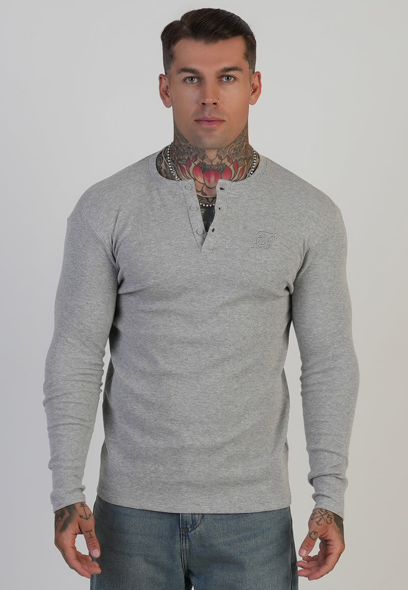 Grey Marl Henley T-Shirt (1)