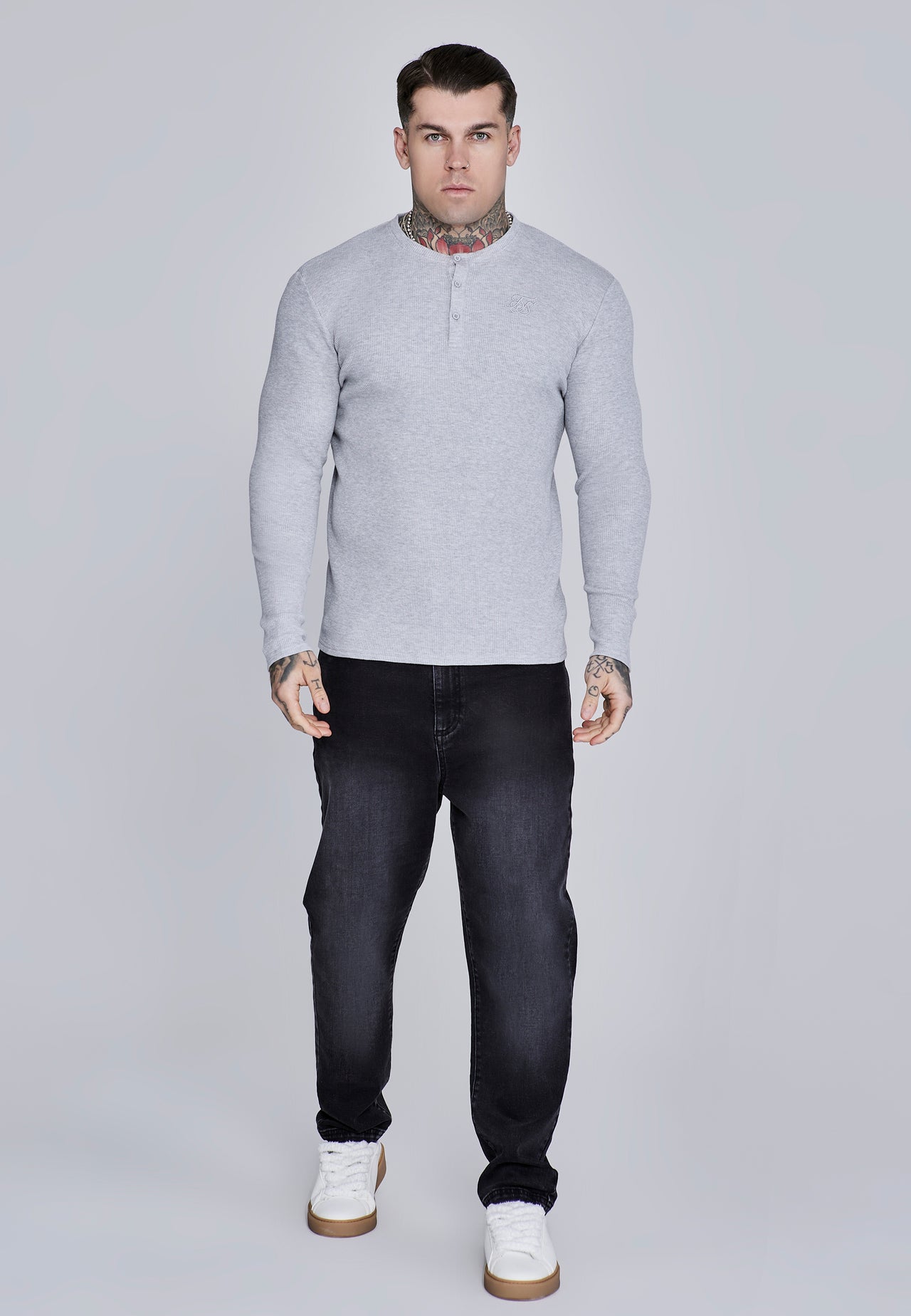 Grey Marl Henley T-Shirt (2)