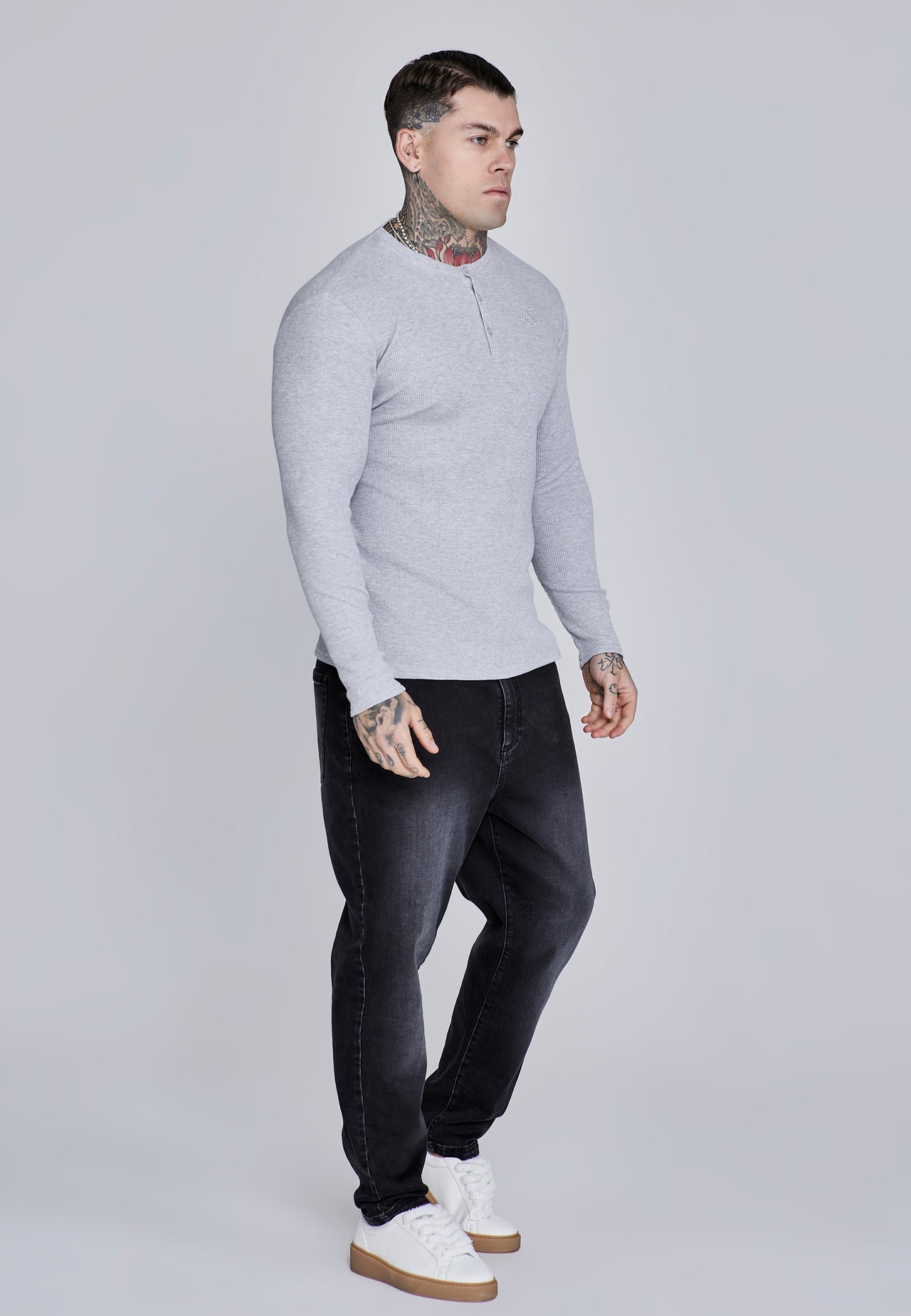 Grey Marl Henley T-Shirt (3)