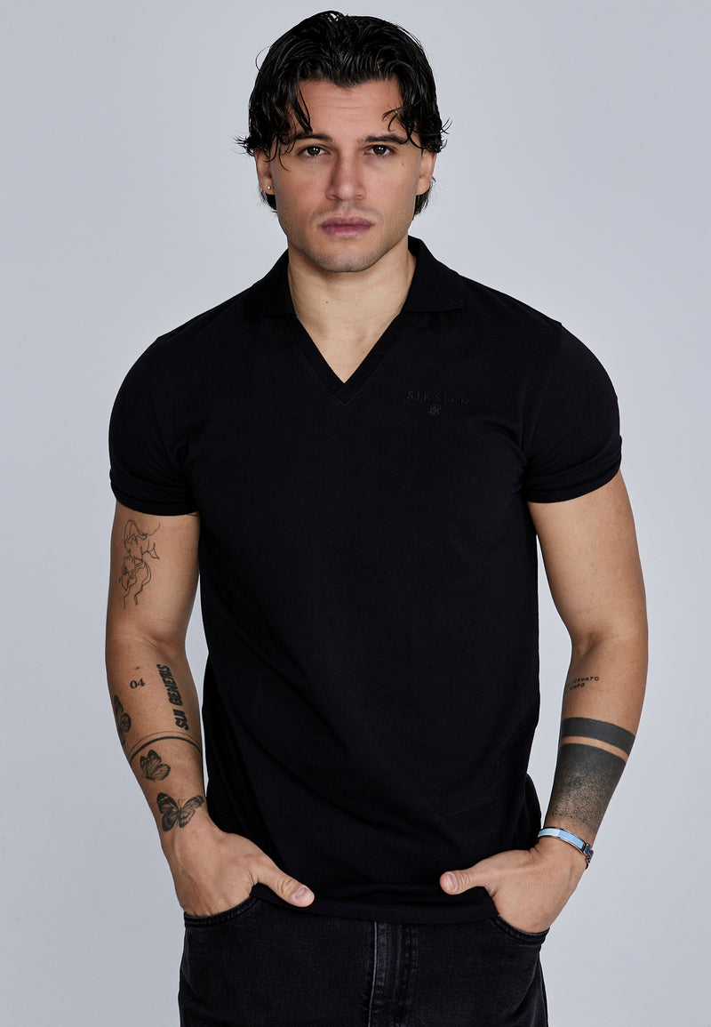 Black V-Neck Polo