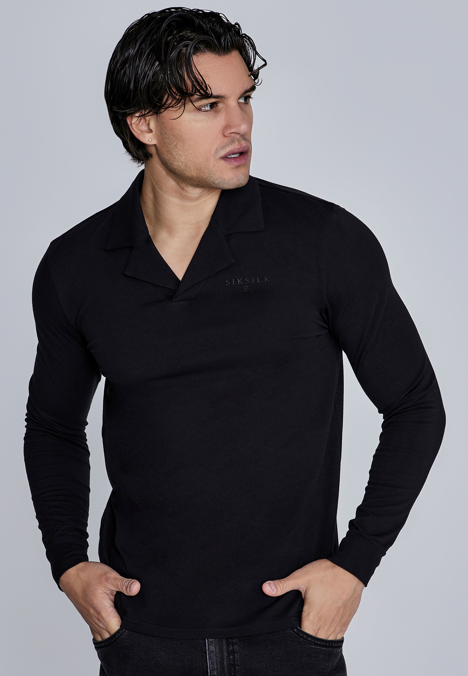 SHISHIKUI POLO LONG ブラック SikSilk Mens Black Long Sleeve Polo | SikSilk US